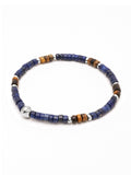 Nialaya Men's Beaded Bracelet Men's Wristband with Blue Lapis and Brown Tiger Eye Heishi Beads