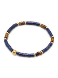 Nialaya Men's Beaded Bracelet Men's Wristband with Blue Lapis and Brown Tiger Eye Heishi Beads and Gold