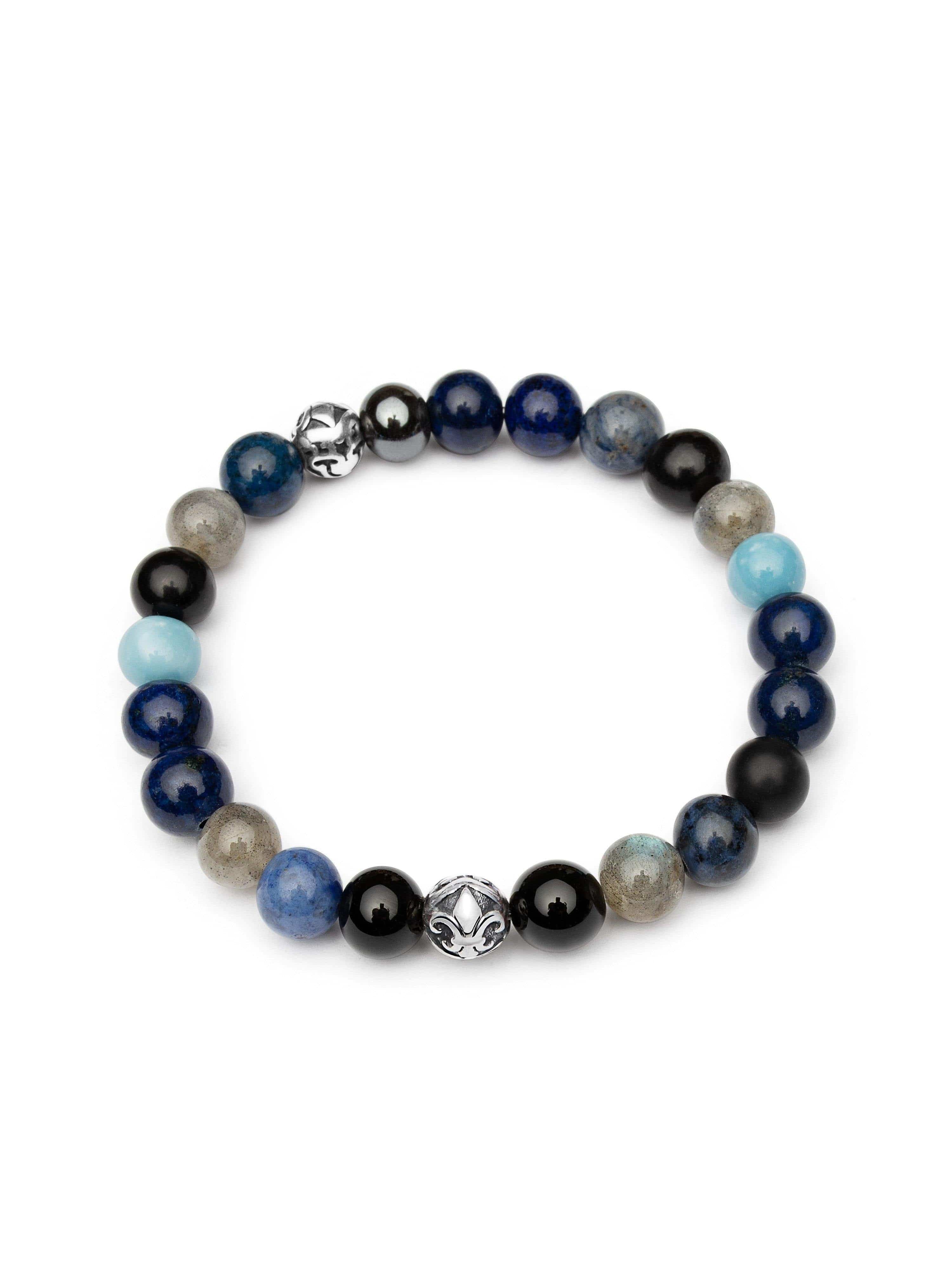 Nialaya Men's Beaded Bracelet Men's Wristband with Blue Lapis, Turquoise, Dumortierite, Agate, Labradorite, Hematite and Silver M (17cm / 6.7”) MCHCO_603