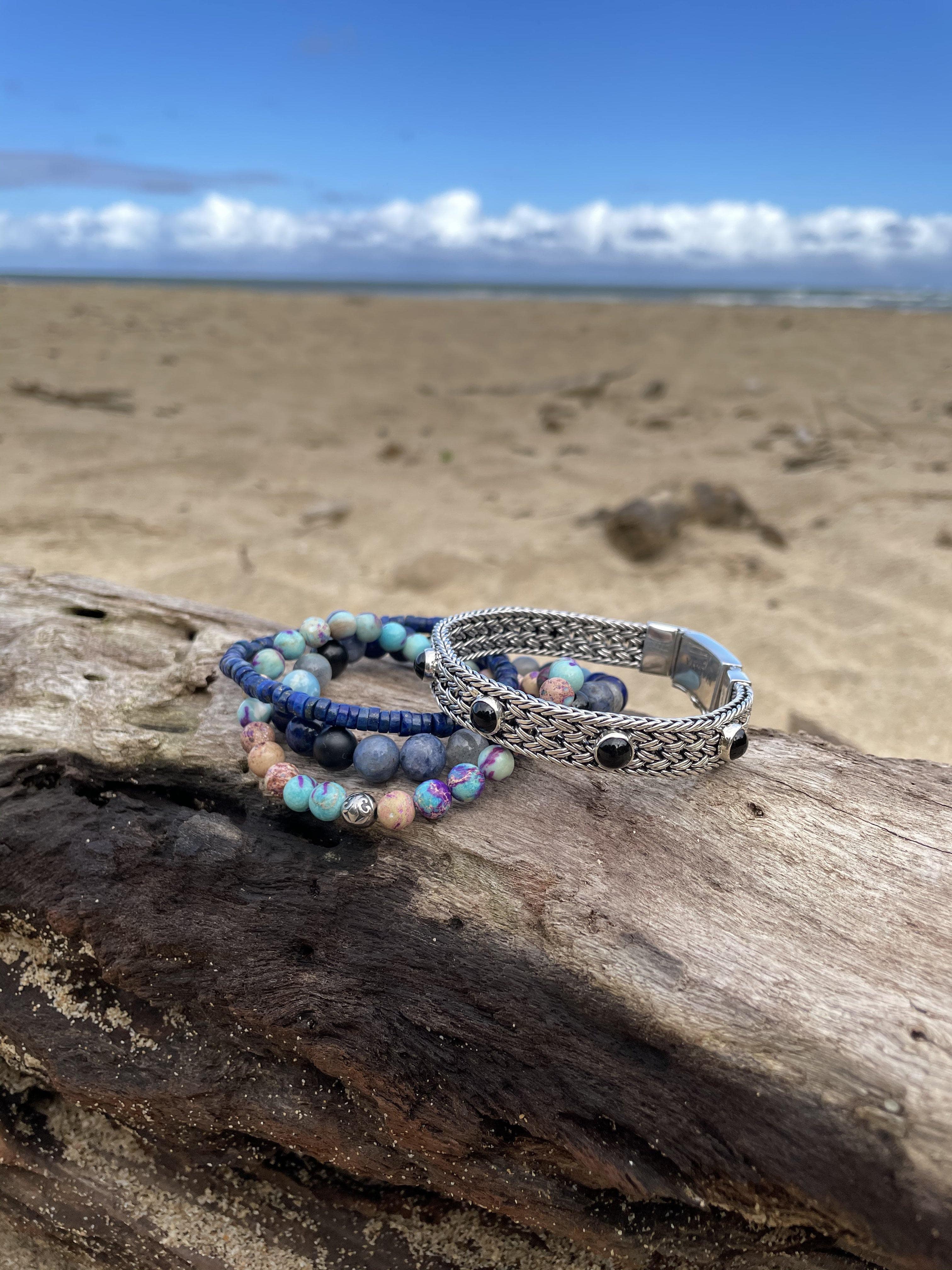 Nialaya Men's Beaded Bracelet Men's Wristband with Blue Lapis, Turquoise, Dumortierite, Agate, Labradorite, Hematite and Silver M (17cm / 6.7”) MCHCO_603