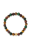 Nialaya Men's Beaded Bracelet Men's Wristband with Colorful Tiger Eye and Gold