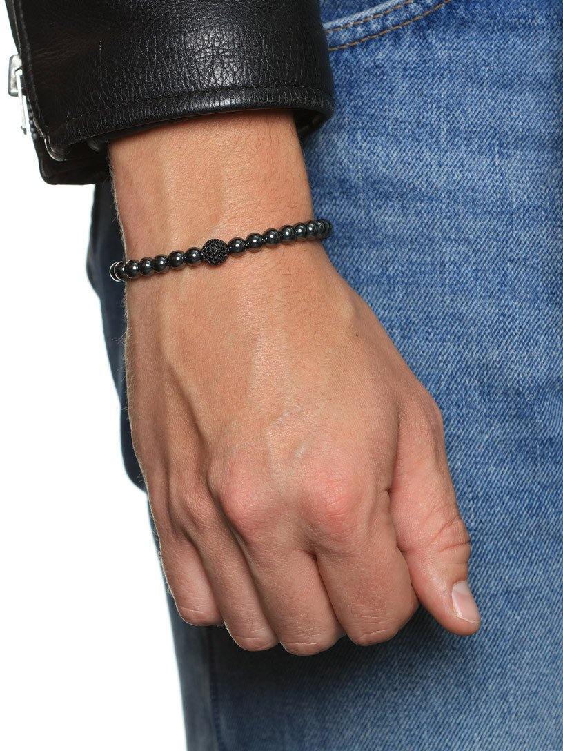 Nialaya Men's Beaded Bracelet Men's Wristband with Hematite and Black CZ Diamond