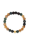 Nialaya Men's Beaded Bracelet Men's Wristband with Jasper, Lava Stone, Matte Aquatic Agate and Gold