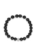 Men's Wristband with Lava Stone, Black Agate and Silver