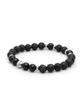 Nialaya Men's Beaded Bracelet Men's Wristband with Lava Stone, Black Agate and Silver