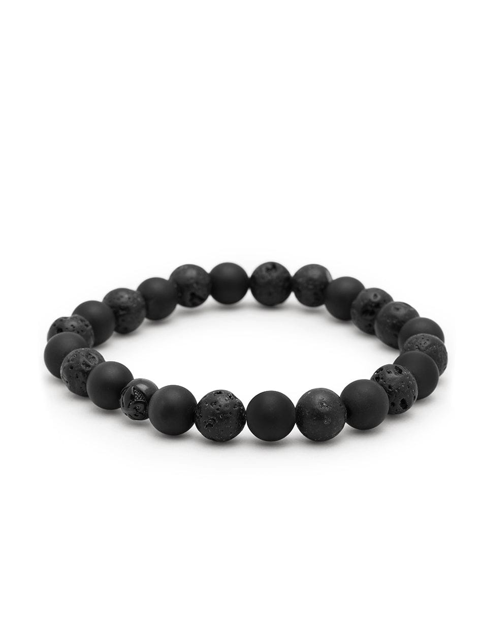 Nialaya Men's Beaded Bracelet Men's Wristband with Lava Stone, Matte Onyx and Black Logo Ball