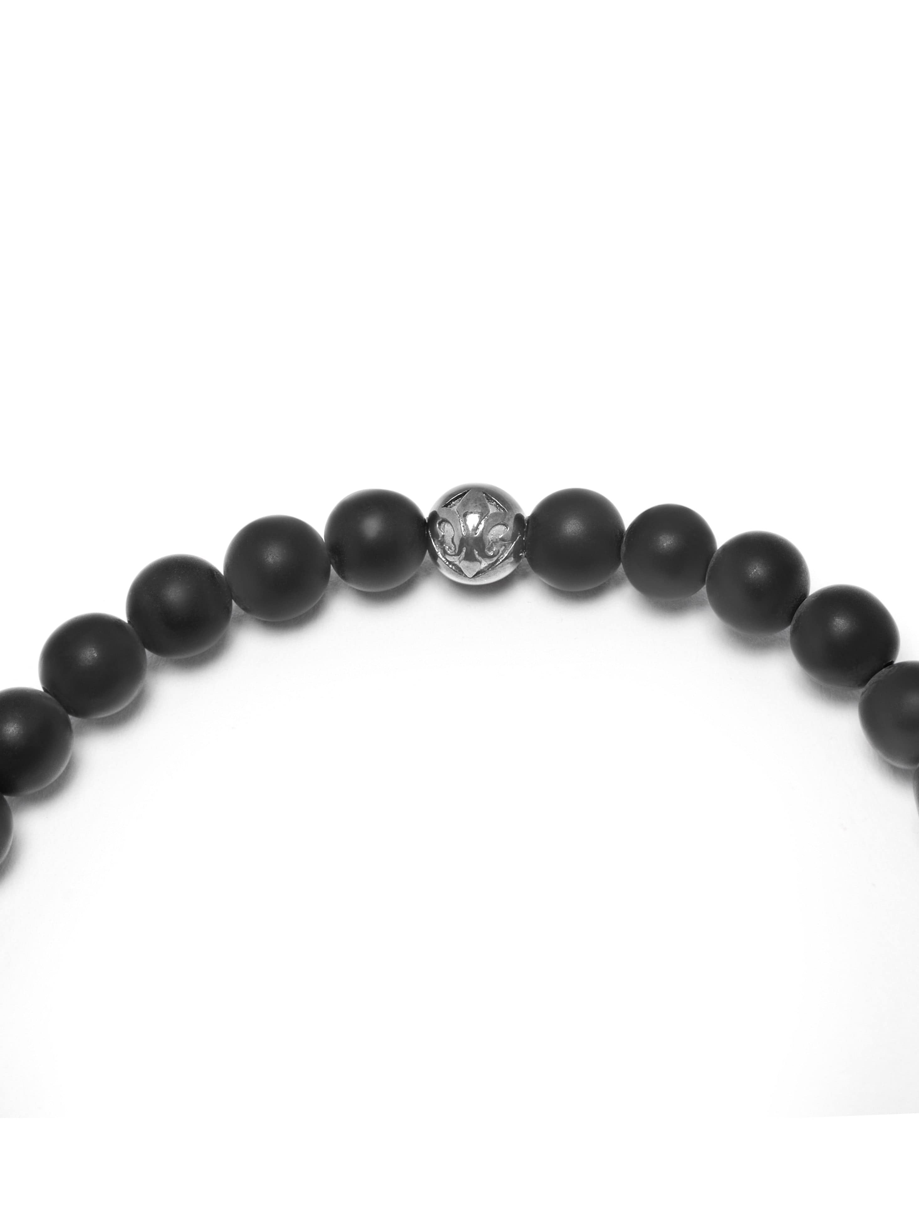 Nialaya Men's Beaded Bracelet Men's Wristband with Matte Onyx and Black CZ Diamond