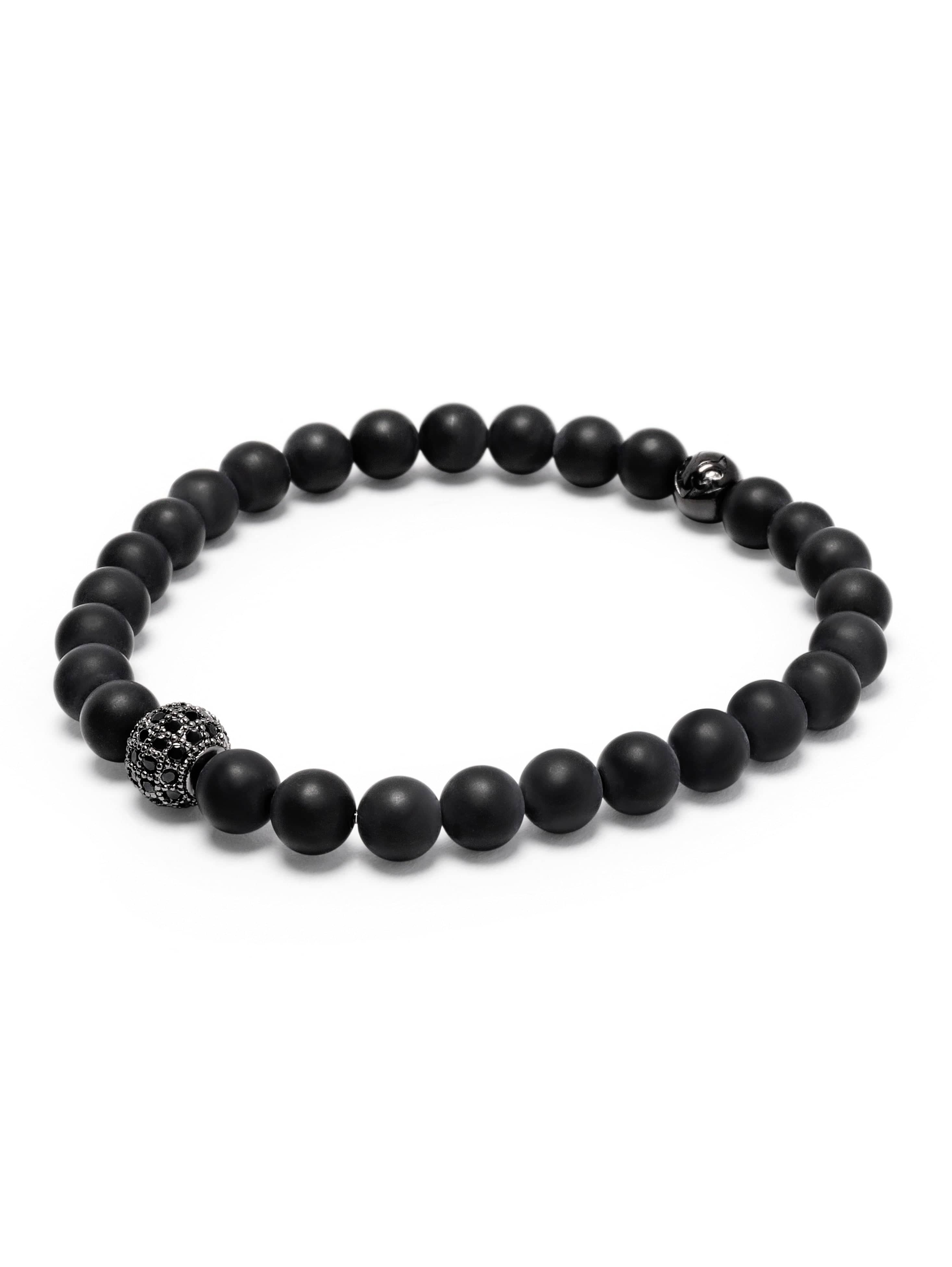 Nialaya Men's Beaded Bracelet Men's Wristband with Matte Onyx and Black CZ Diamond
