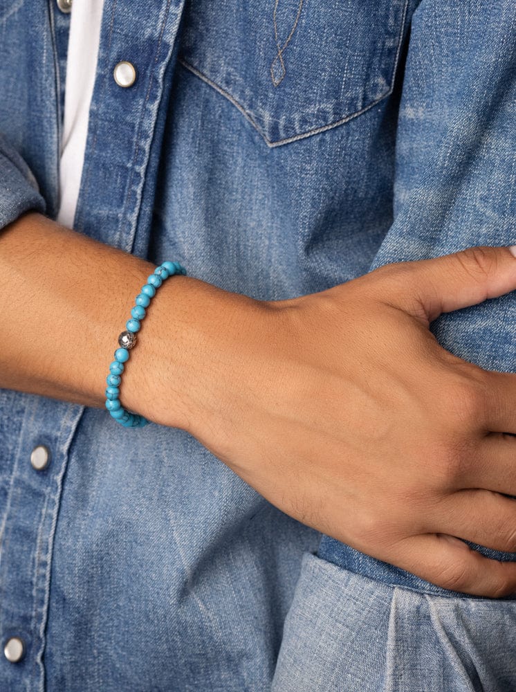 Nialaya Men's Beaded Bracelet Men's Wristband with Turquoise