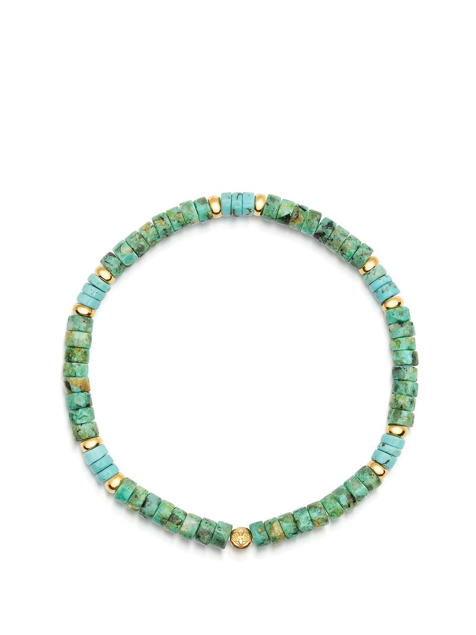 Nialaya Men's Beaded Bracelet Men's Wristband with Turquoise and African Turquoise Heishi Beads
