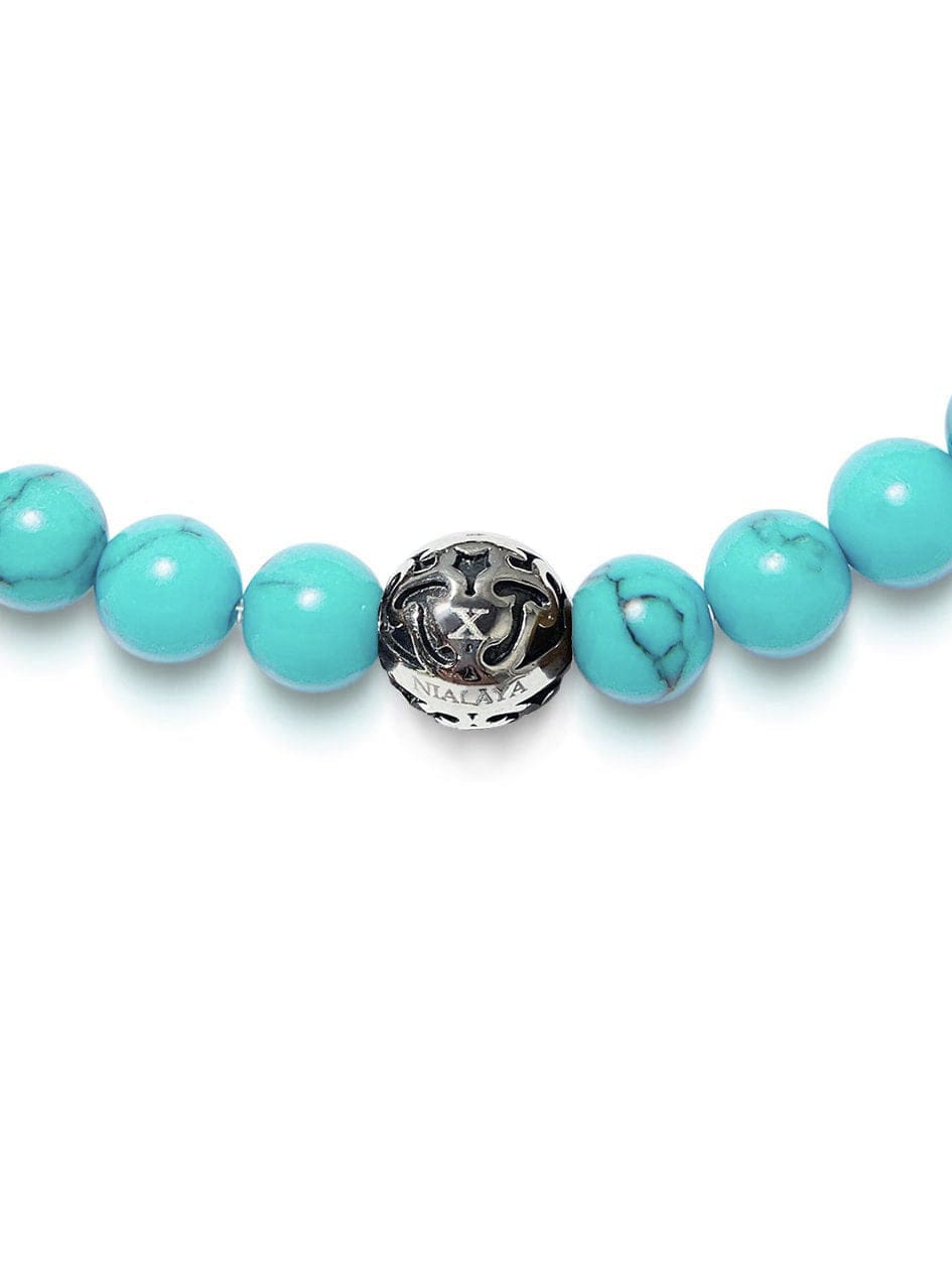 Nialaya Men's Beaded Bracelet Men's Wristband with Turquoise and Silver