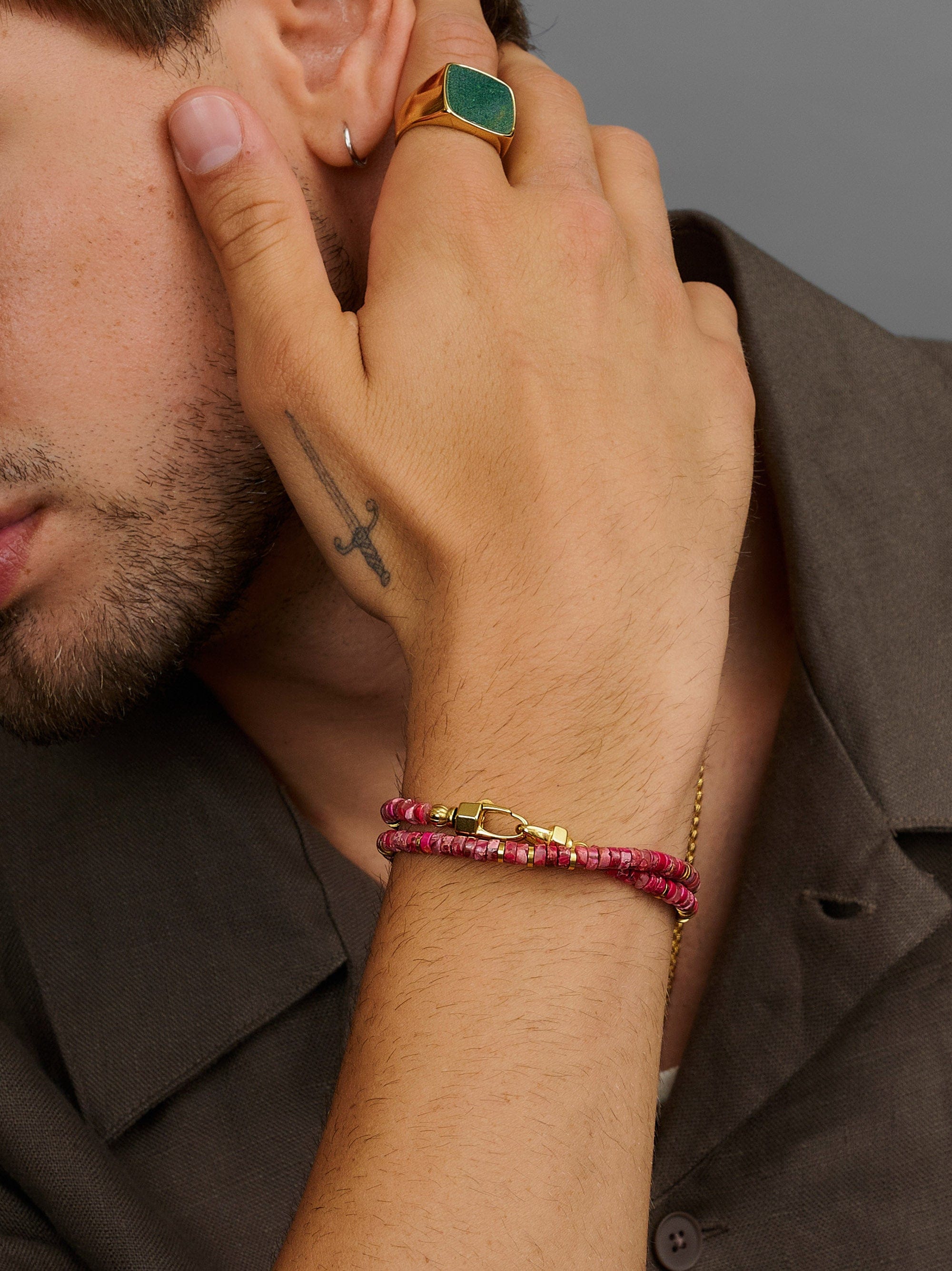 Nialaya Men's Beaded Bracelet Red Howlite Heishi Wrap Bracelet Red Howlite Heishi Wrap Bracelet