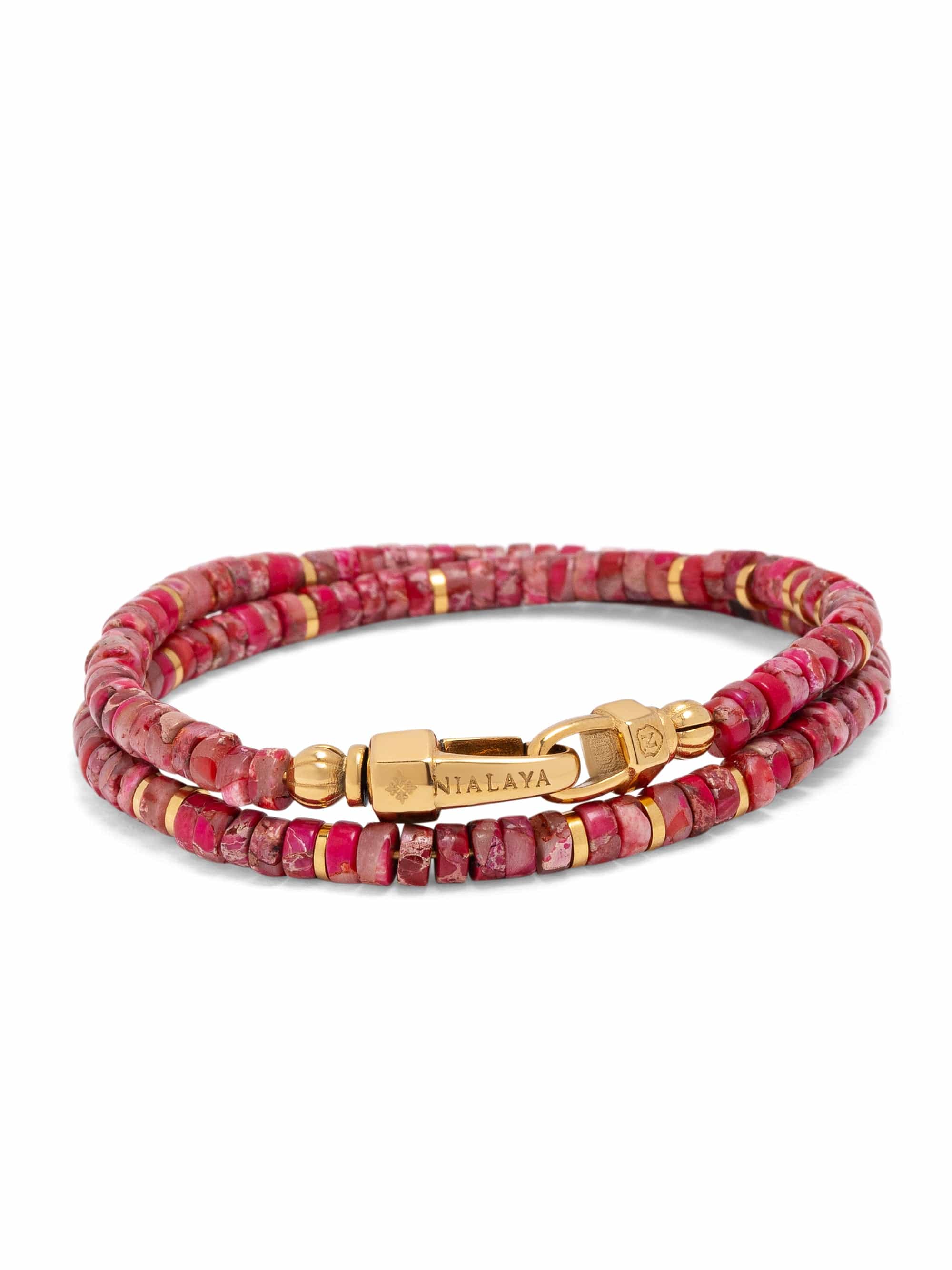 Nialaya Men's Beaded Bracelet Red Howlite Heishi Wrap Bracelet Red Howlite Heishi Wrap Bracelet