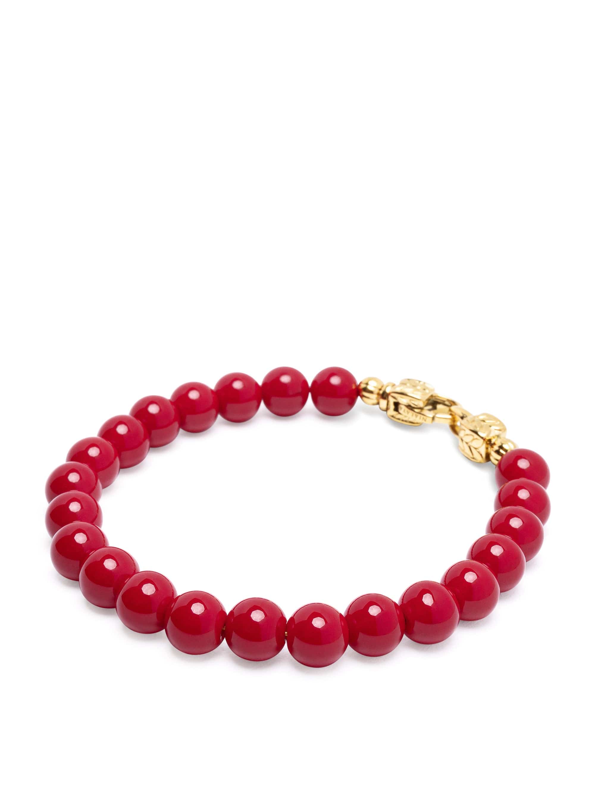 Nialaya Men's Beaded Bracelet Red Jade Healing Bracelet with Gold Lock Red Jade Healing Bracelet with Gold Lock