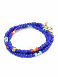 Nialaya Men's Beaded Bracelet The Mykonos Collection - Blue and Red Vintage Glass Beads with Turquoise
