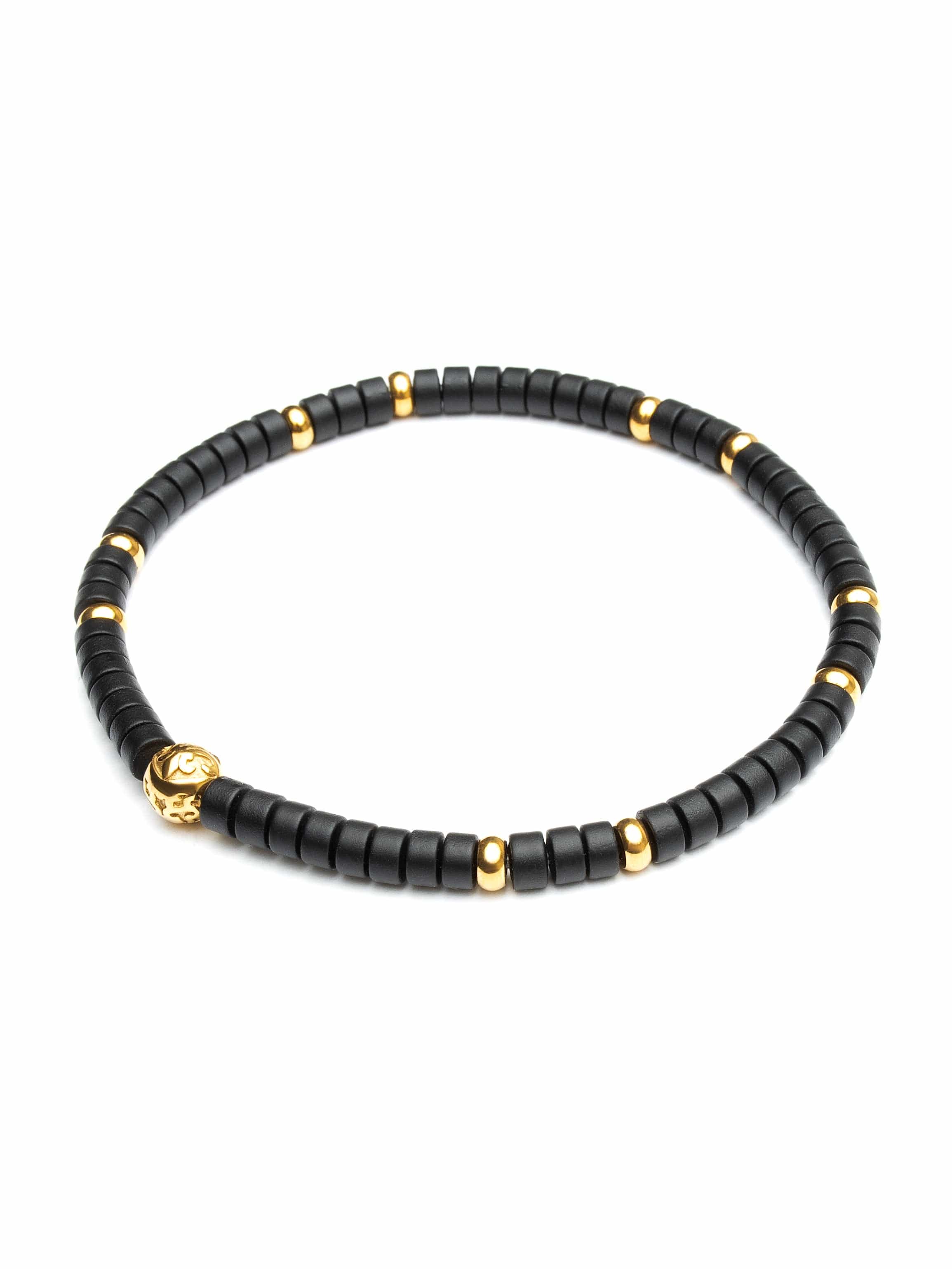 Nialaya Men's Beaded Bracelet Wristband with Black Onyx Heishi Beads and Gold