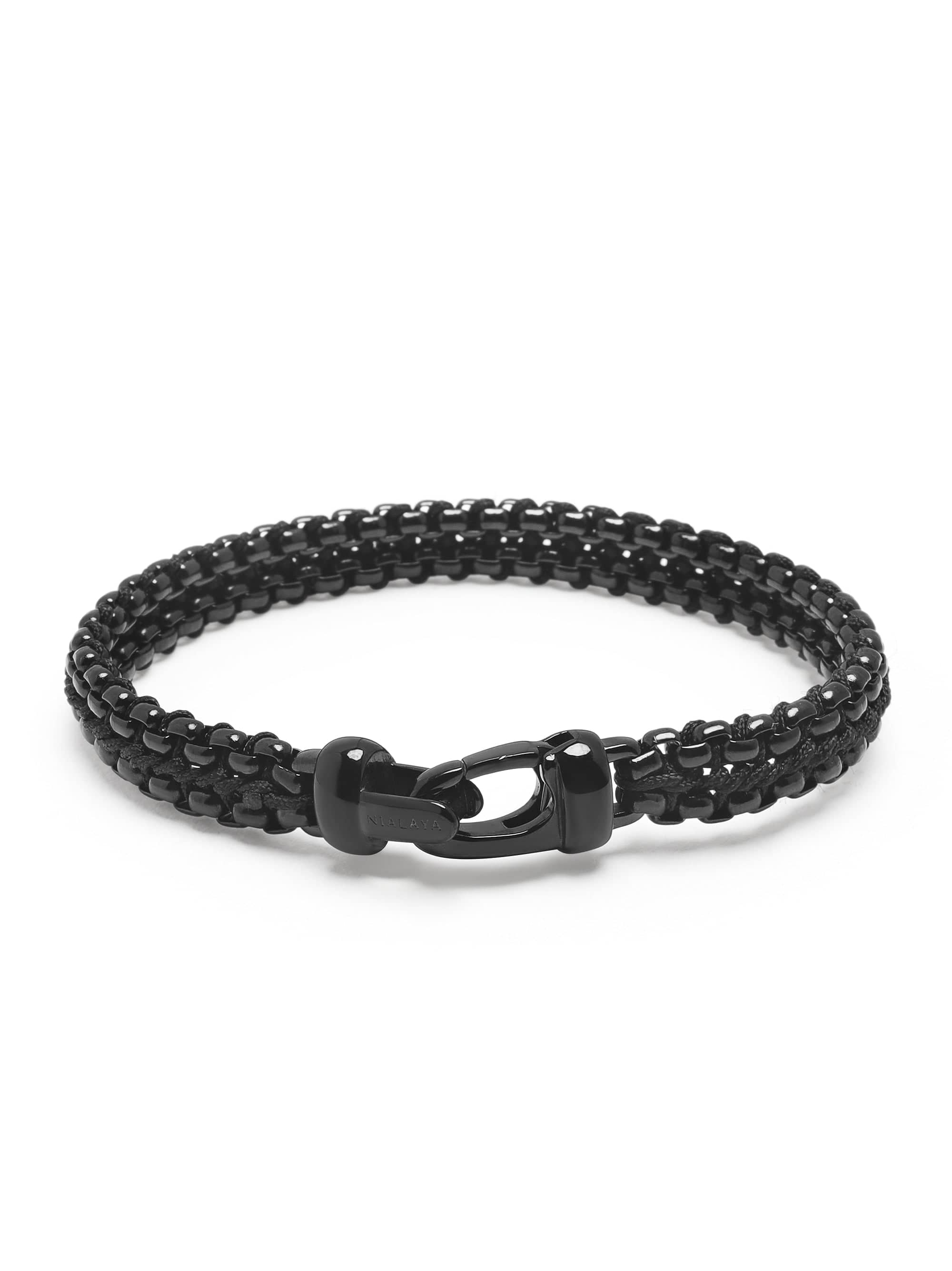 Nialaya Men's Bracelet Men's Total Black Woven 8 mm Box Chain Bracelet Men's Total Black Woven 8 mm Box Chain Bracelet