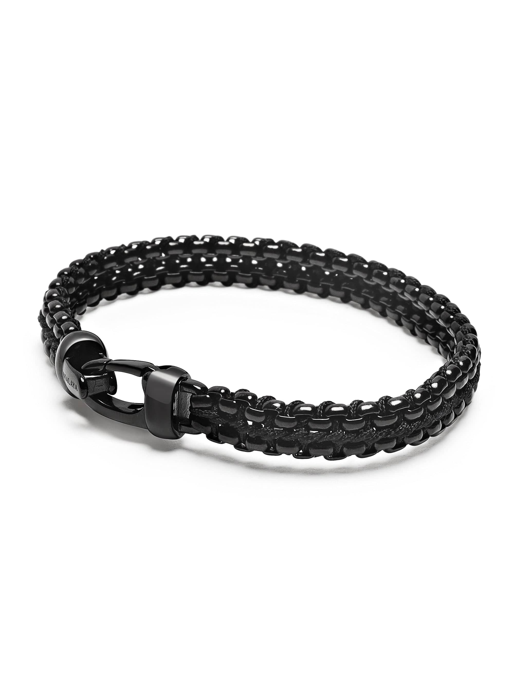 Nialaya Men's Bracelet Men's Total Black Woven 8 mm Box Chain Bracelet Men's Total Black Woven 8 mm Box Chain Bracelet