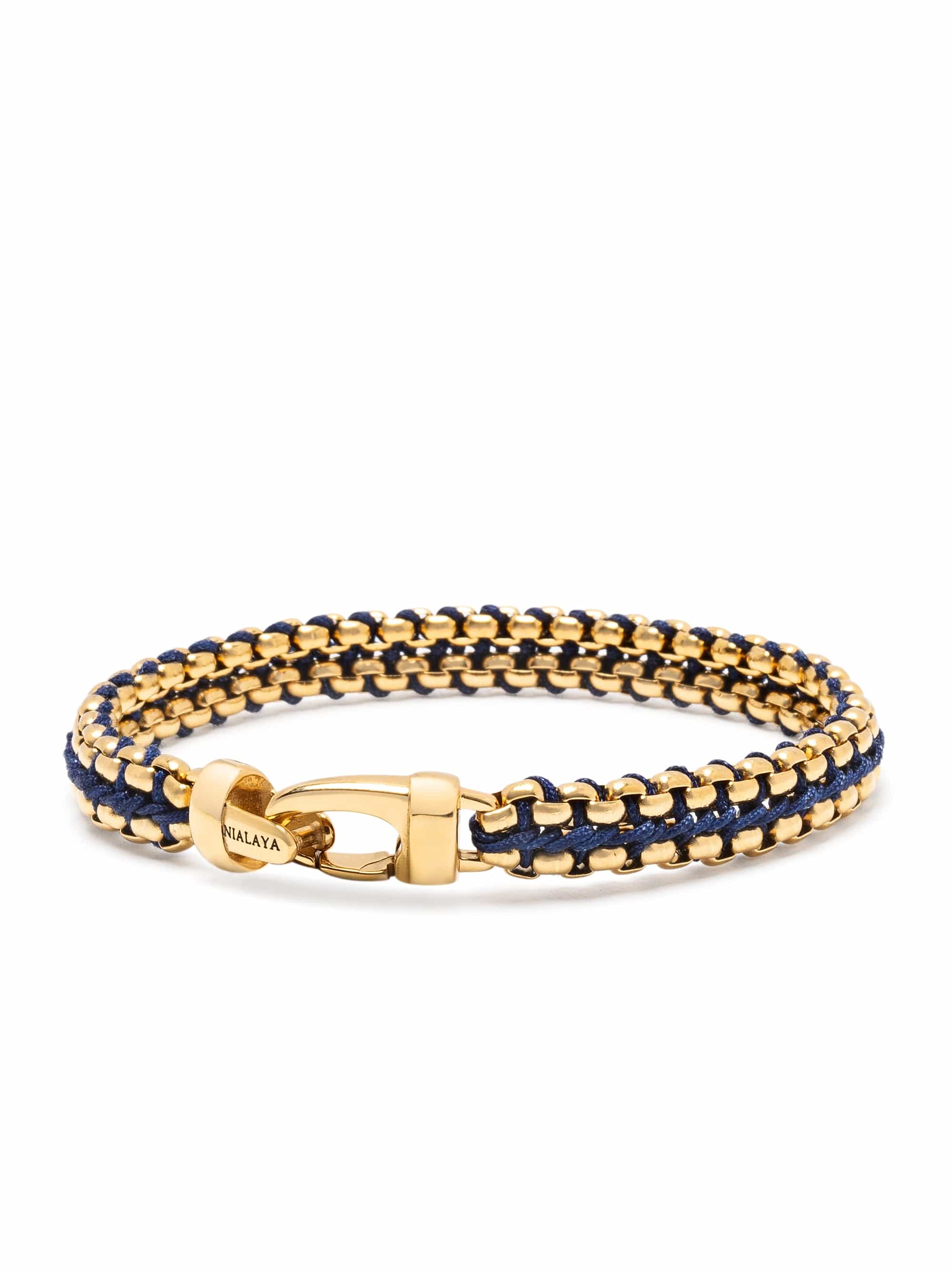 Nialaya Men's Bracelet Navy Woven Box Chain Bracelet in Gold Navy Woven Box Chain Bracelet in Gold