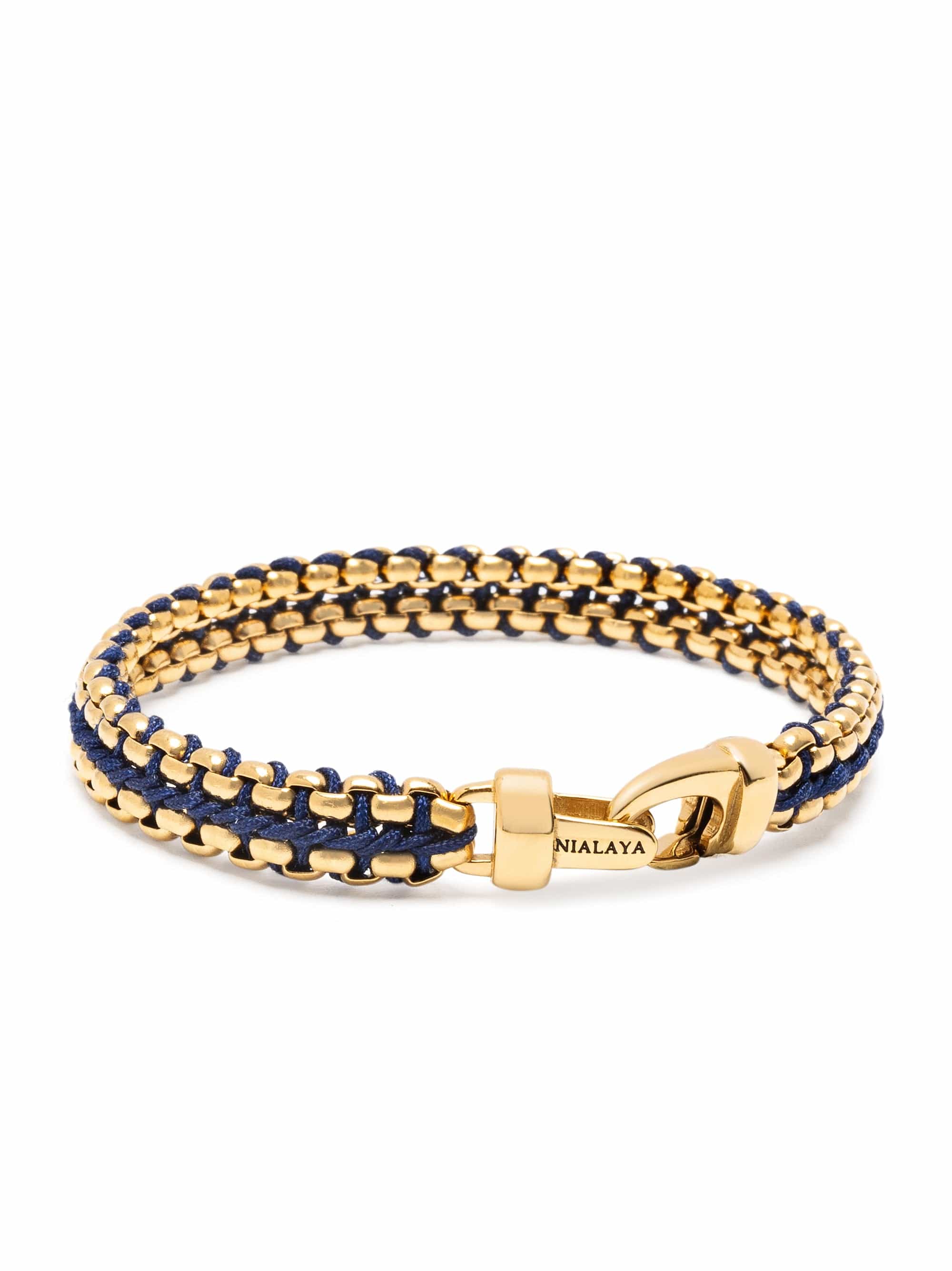 Nialaya Men's Bracelet Navy Woven Box Chain Bracelet in Gold Navy Woven Box Chain Bracelet in Gold