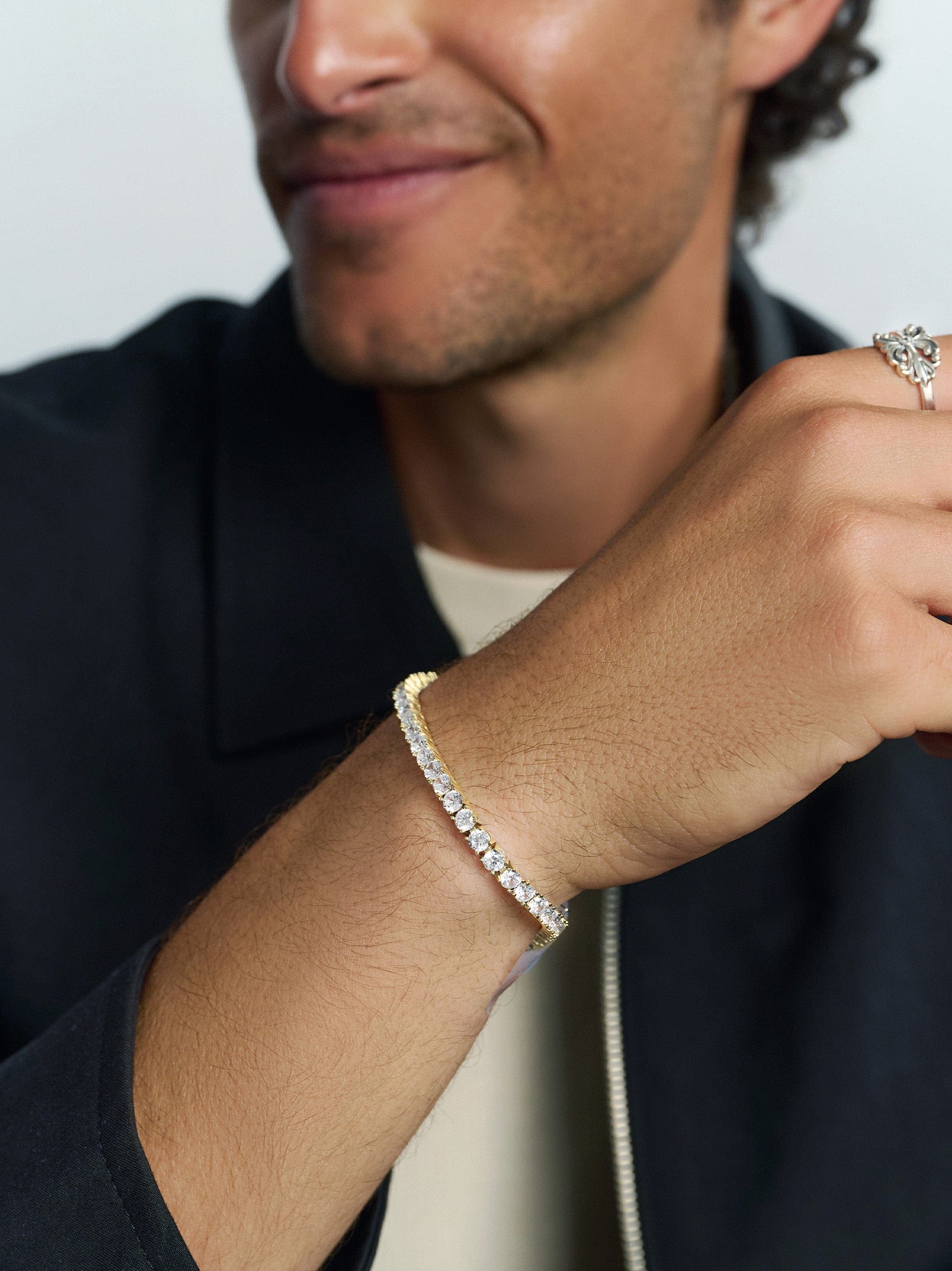 Nialaya Men's Bracelet Tennis Bracelet with Gold Tennis Bracelet with Gold