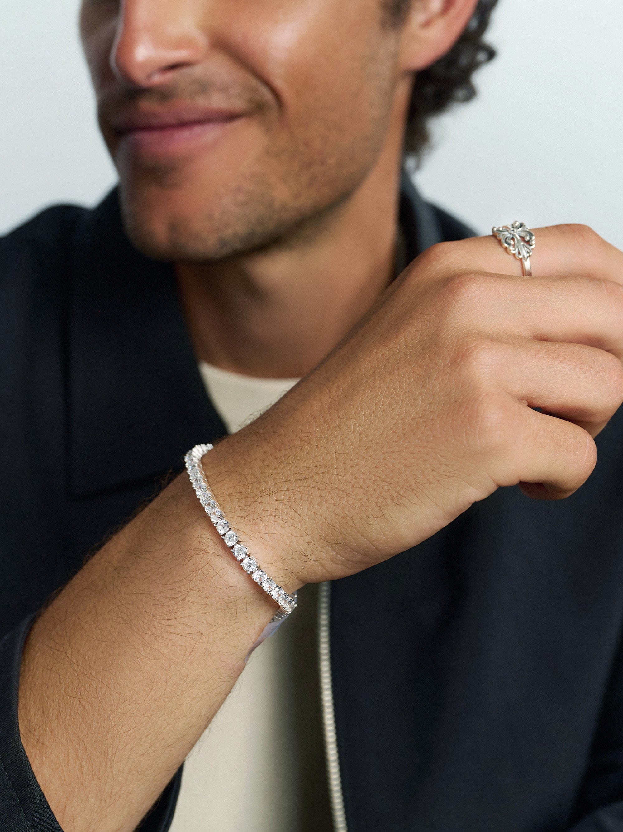 Nialaya Men's Bracelet Tennis Bracelet with Silver Tennis Bracelet with Silver
