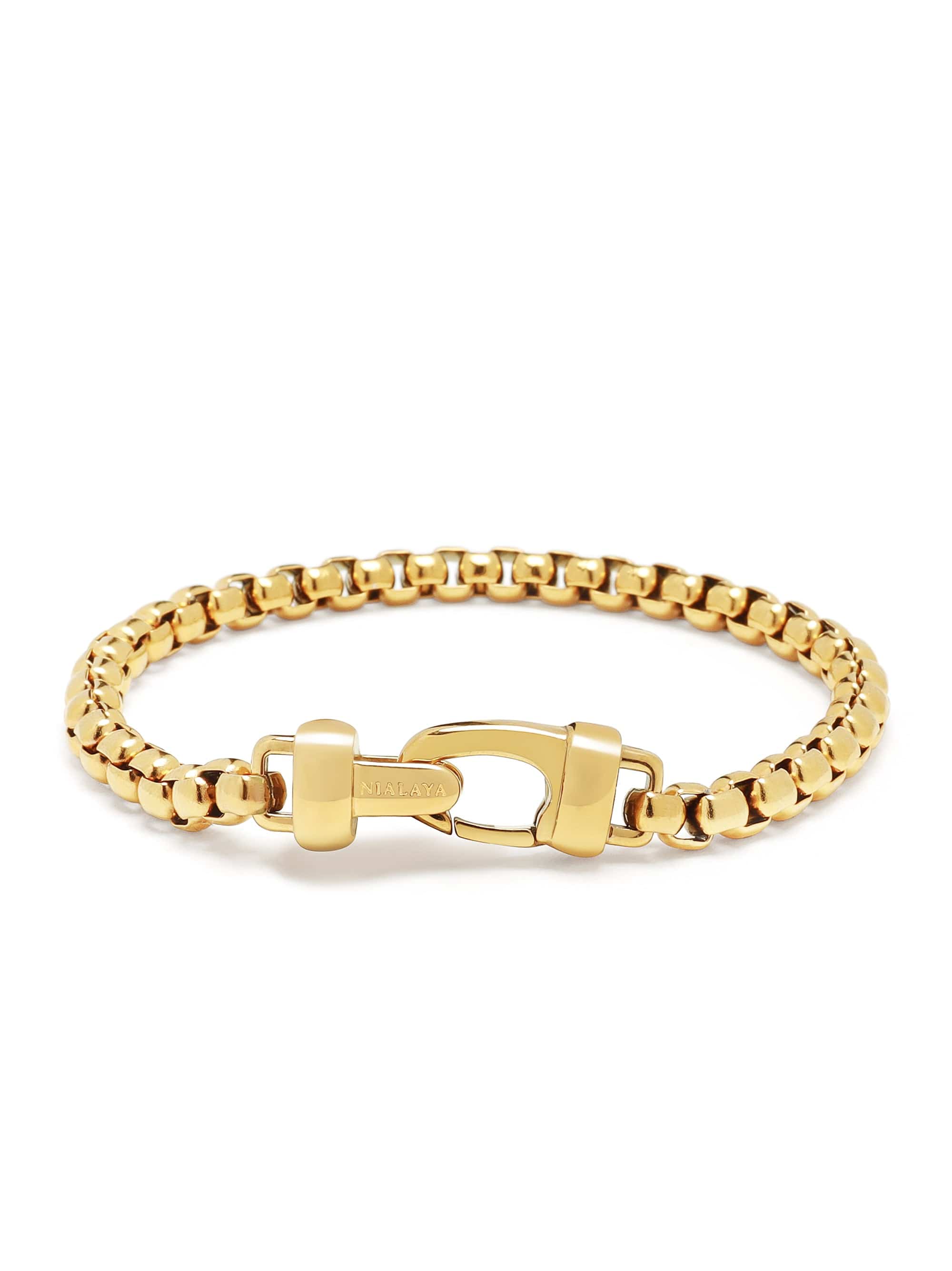 Nialaya Men's Chain Bracelet 5 mm Gold Box chain classic Bracelet 5 mm Gold Box chain classic Bracelet