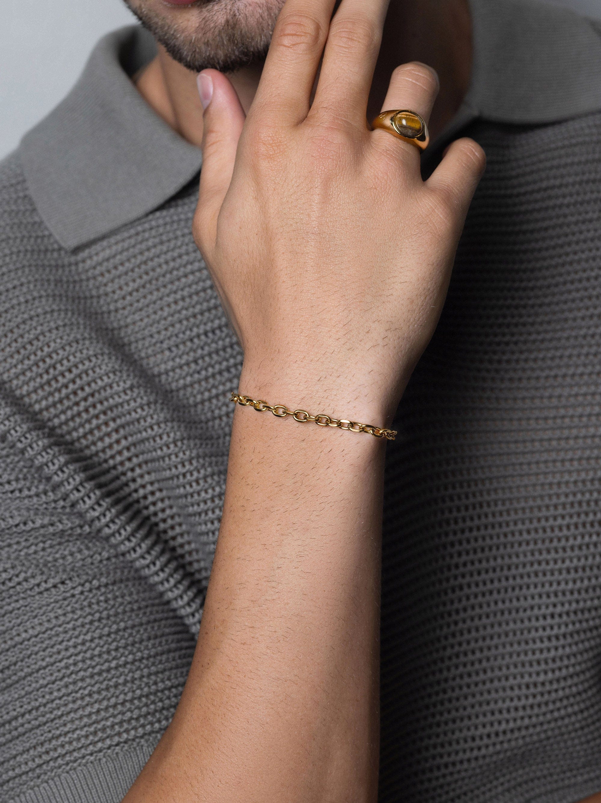 Nialaya Men's Chain Bracelet Men's Gold 4mm Cable Chain Bracelet