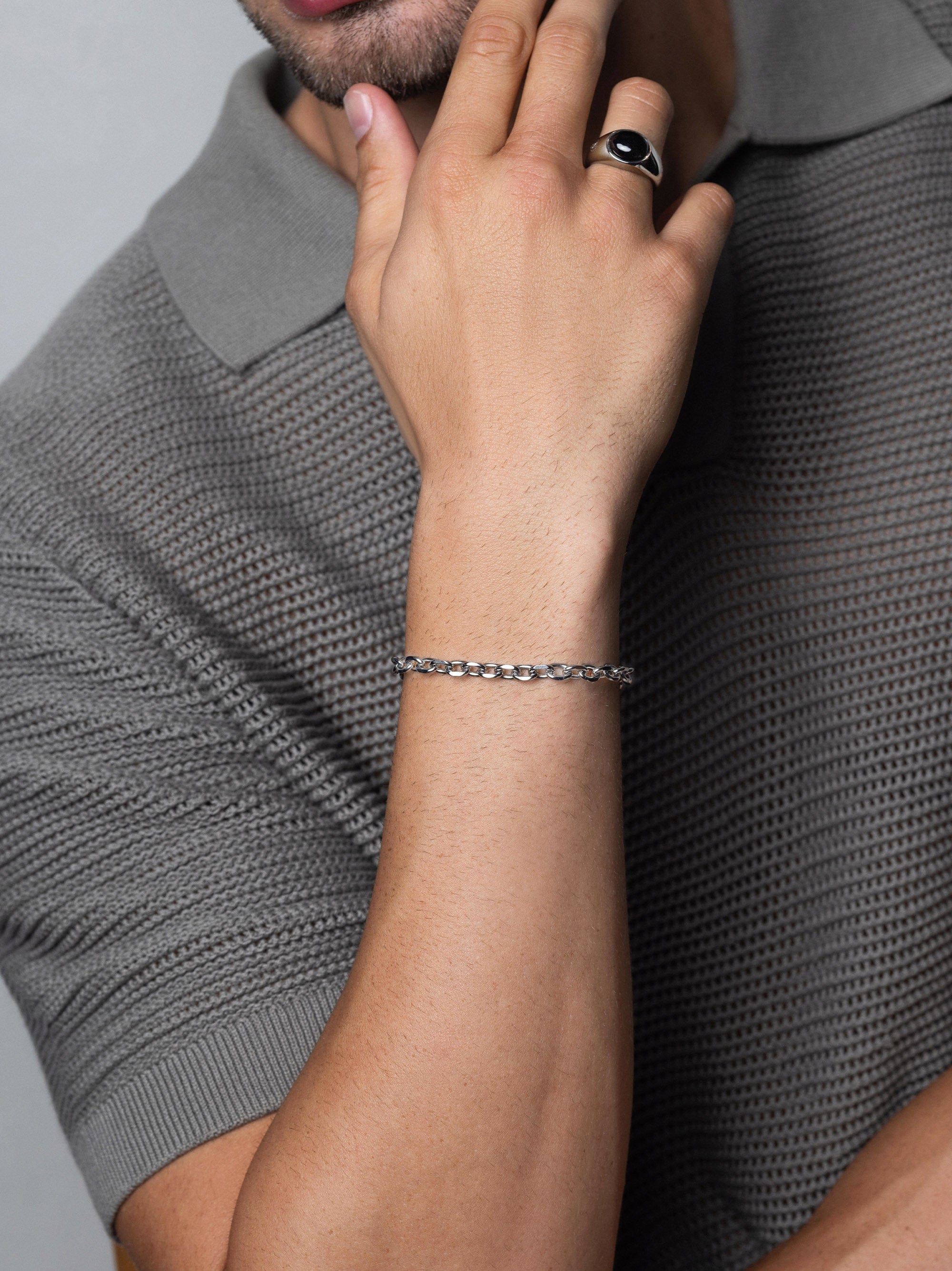 Nialaya Men's Chain Bracelet Men's Silver 6mm Cable Chain Bracelet