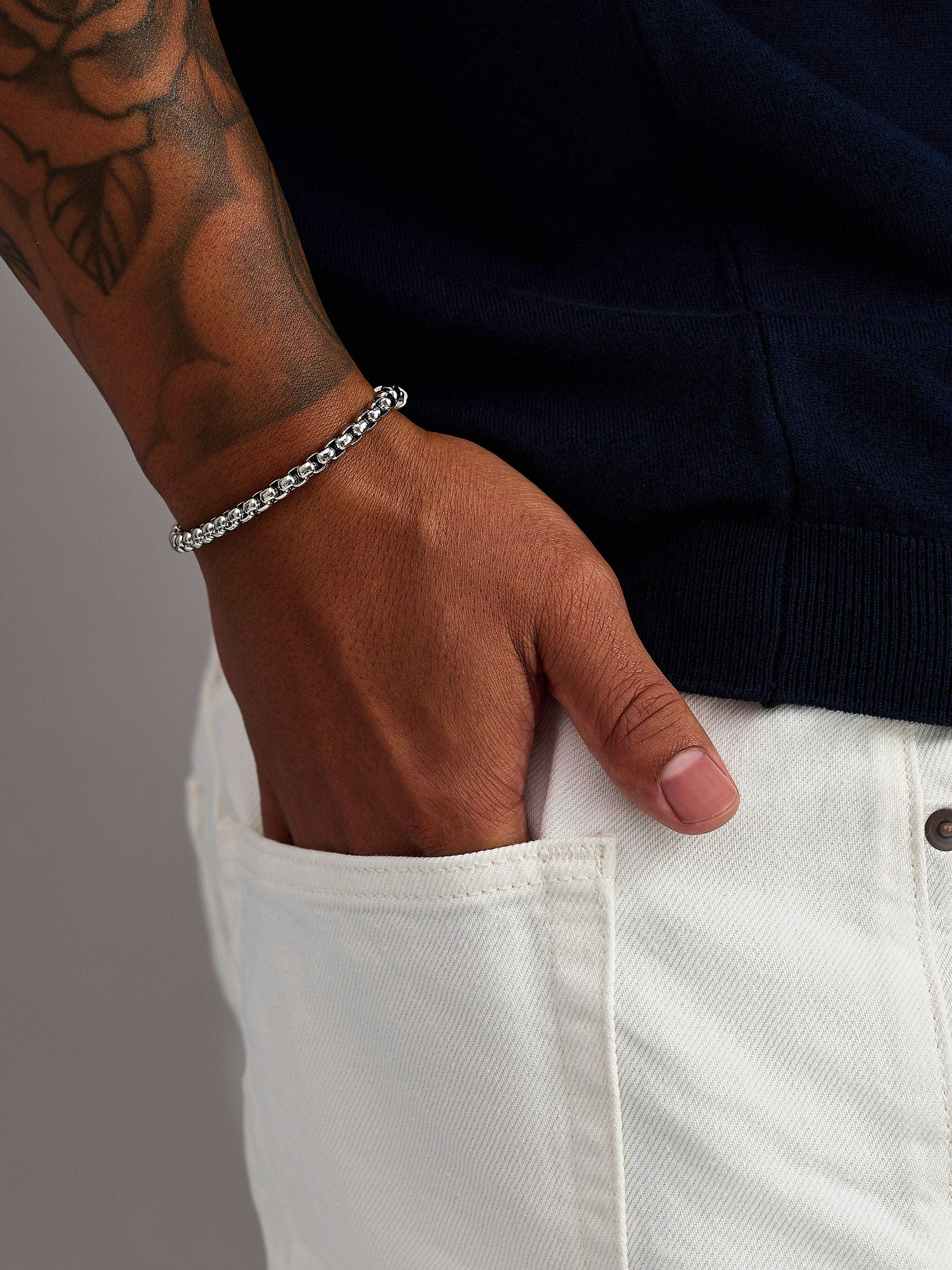 Nialaya Men's Chain Bracelet Silver Box Chain Bracelet Silver Box Chain Bracelet