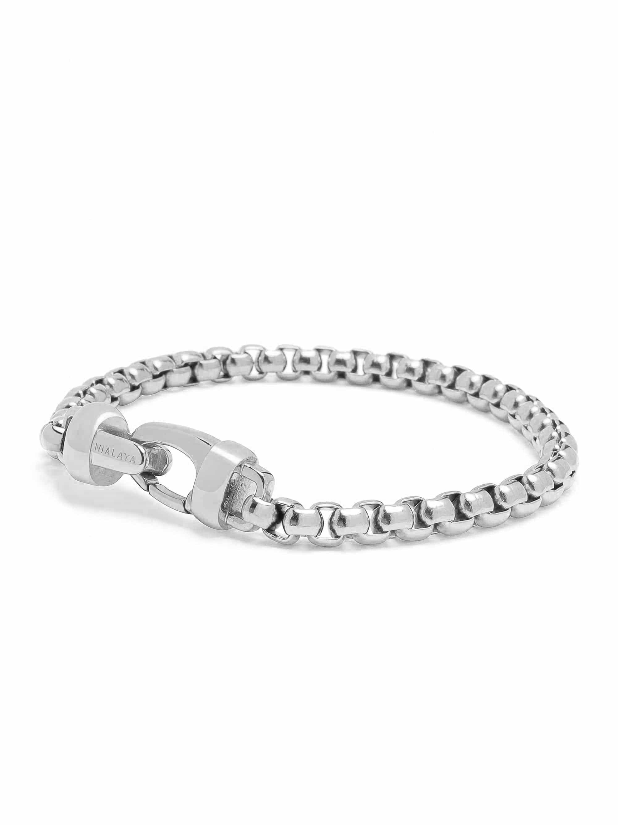 Nialaya Men's Chain Bracelet Silver Box Chain Classic Bracelet Silver Box Chain Classic Bracelet