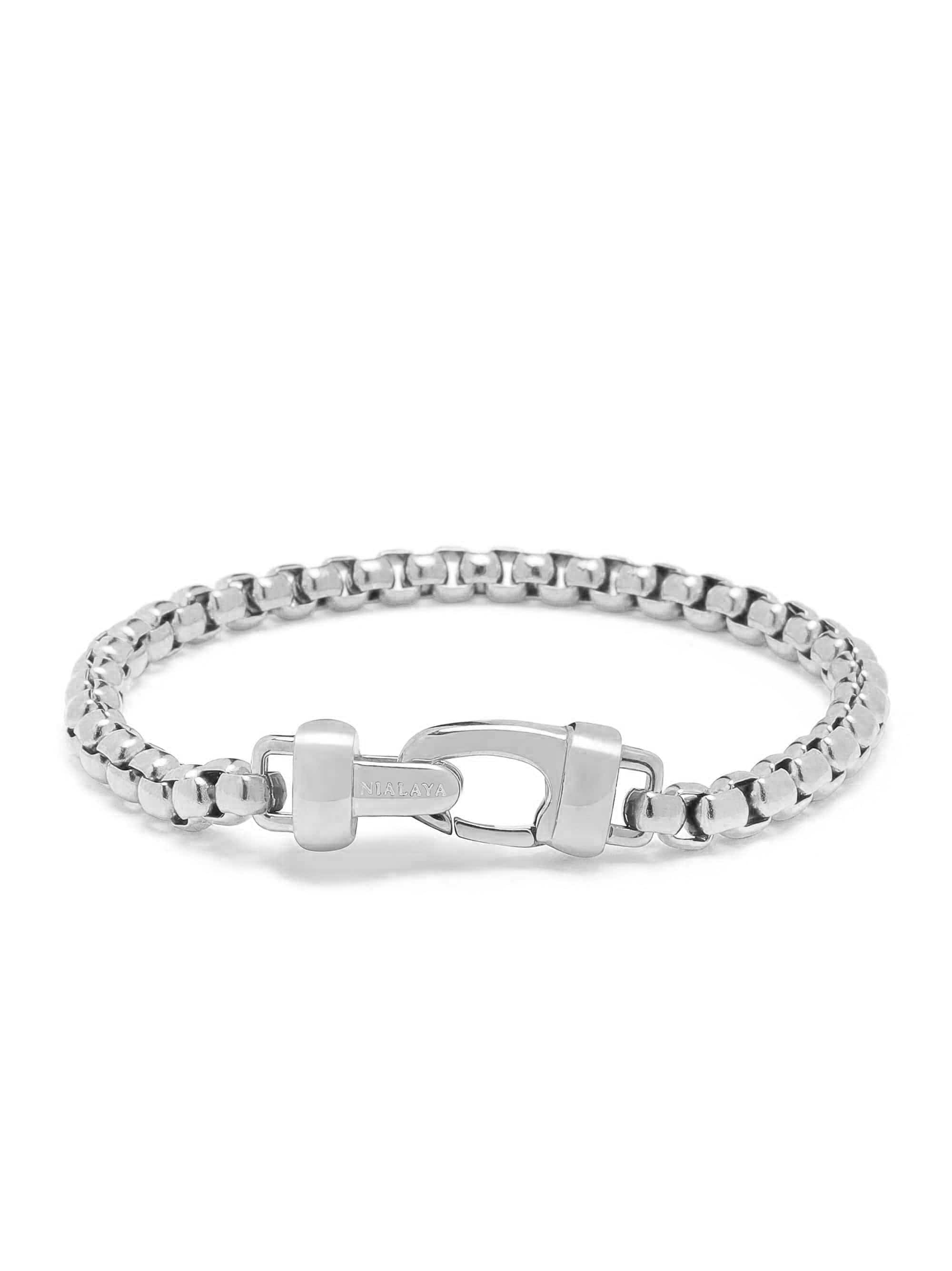 Nialaya Men's Chain Bracelet Silver Box Chain Classic Bracelet Silver Box Chain Classic Bracelet