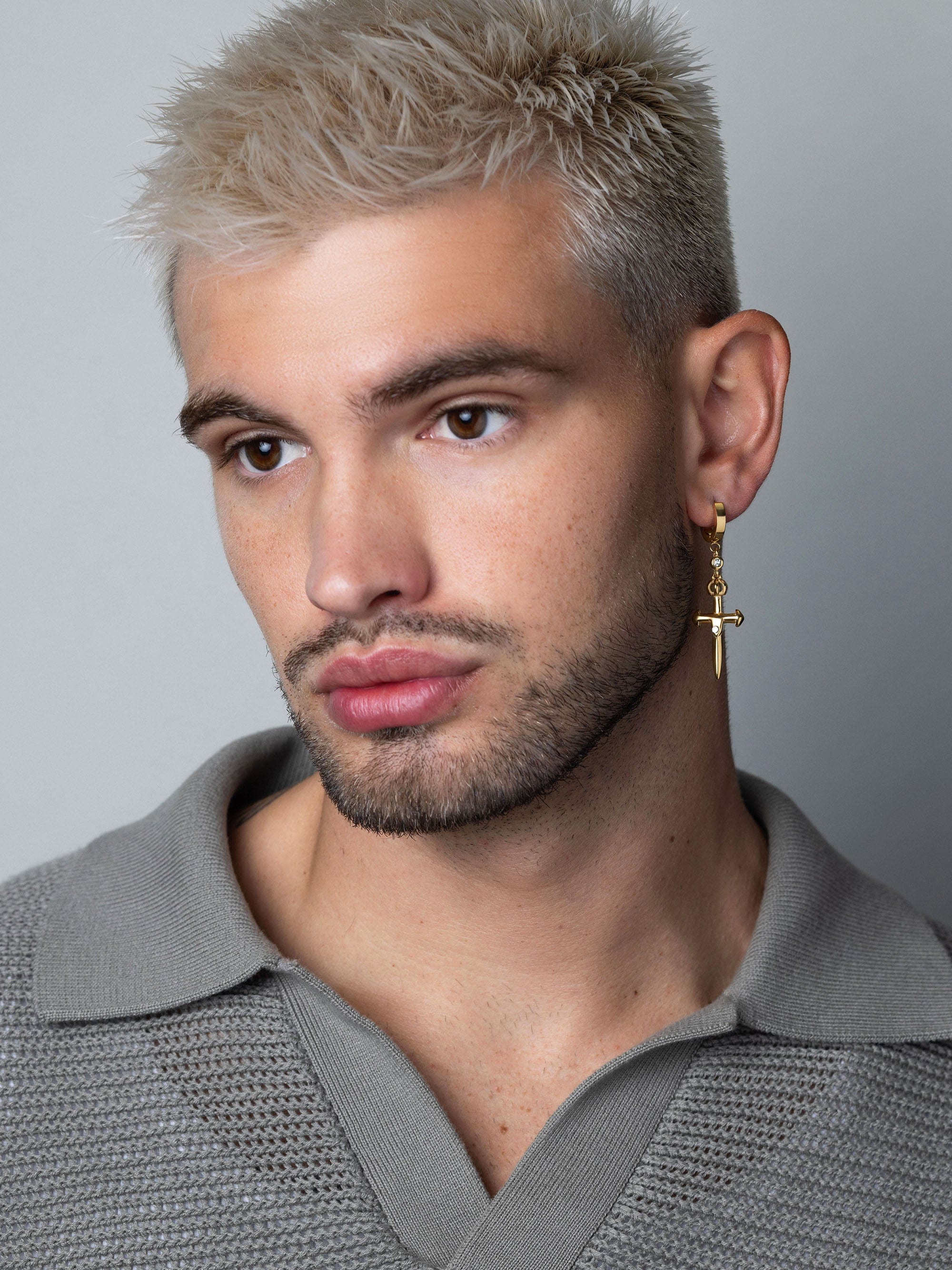 Nialaya Men's Earrings Men's Skyfall Small Sword Earrings in Gold MEAR_009