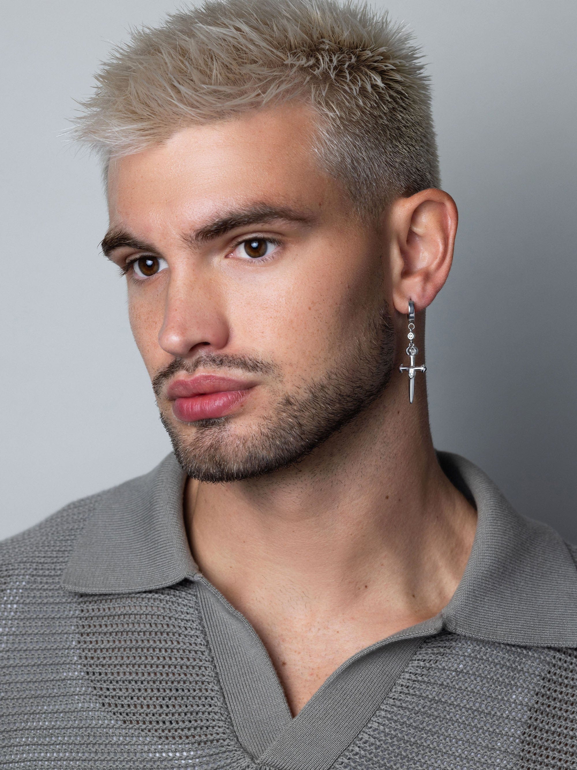 Nialaya Men's Earrings Men's Skyfall Small Sword Earrings in Silver MEAR_010