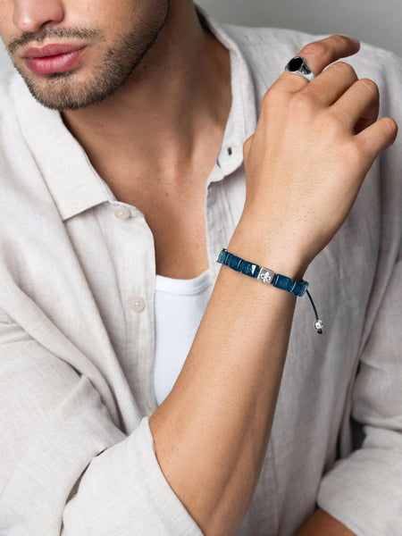 Ceramic Flatbead Bracelet in Blue and Sterling Silver – Nialaya