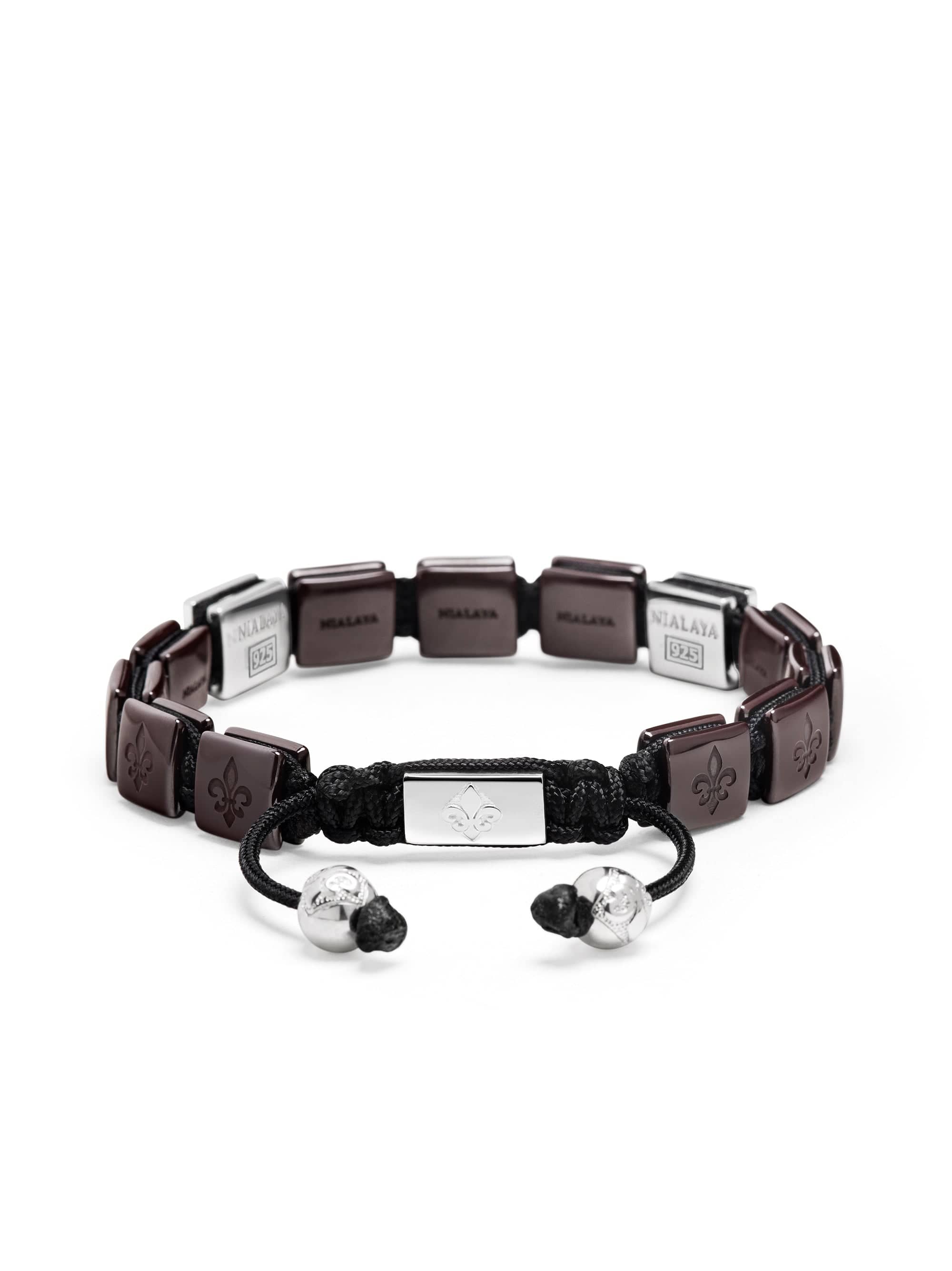 Nialaya Men's Flatbead Bracelet Men's Ceramic Flatbead Bracelet in Dark Red and Sterling Silver