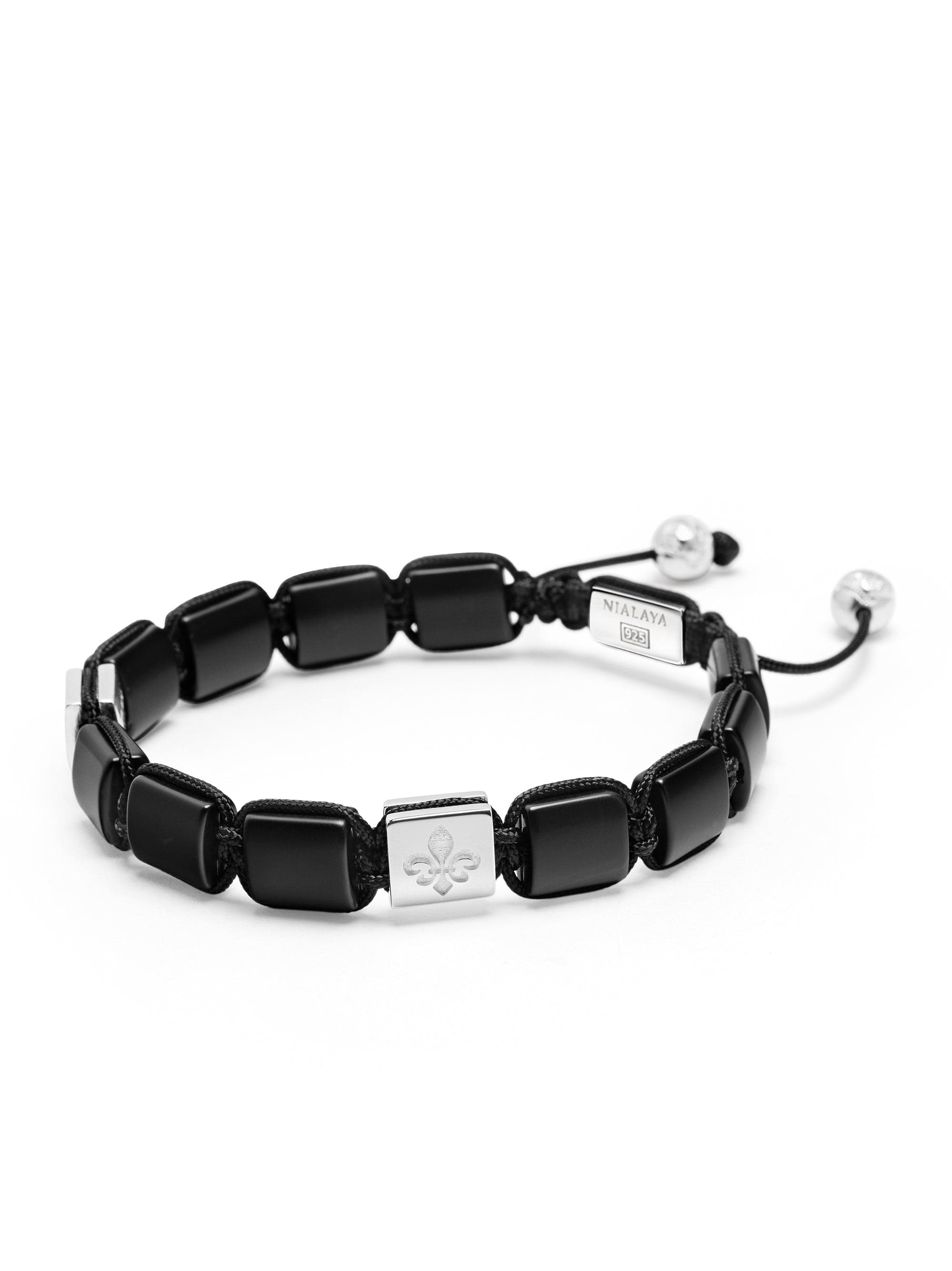 Nialaya Men's Flatbead Bracelet Men's Matte Onyx Flatbead Bracelet in Black and Sterling Silver