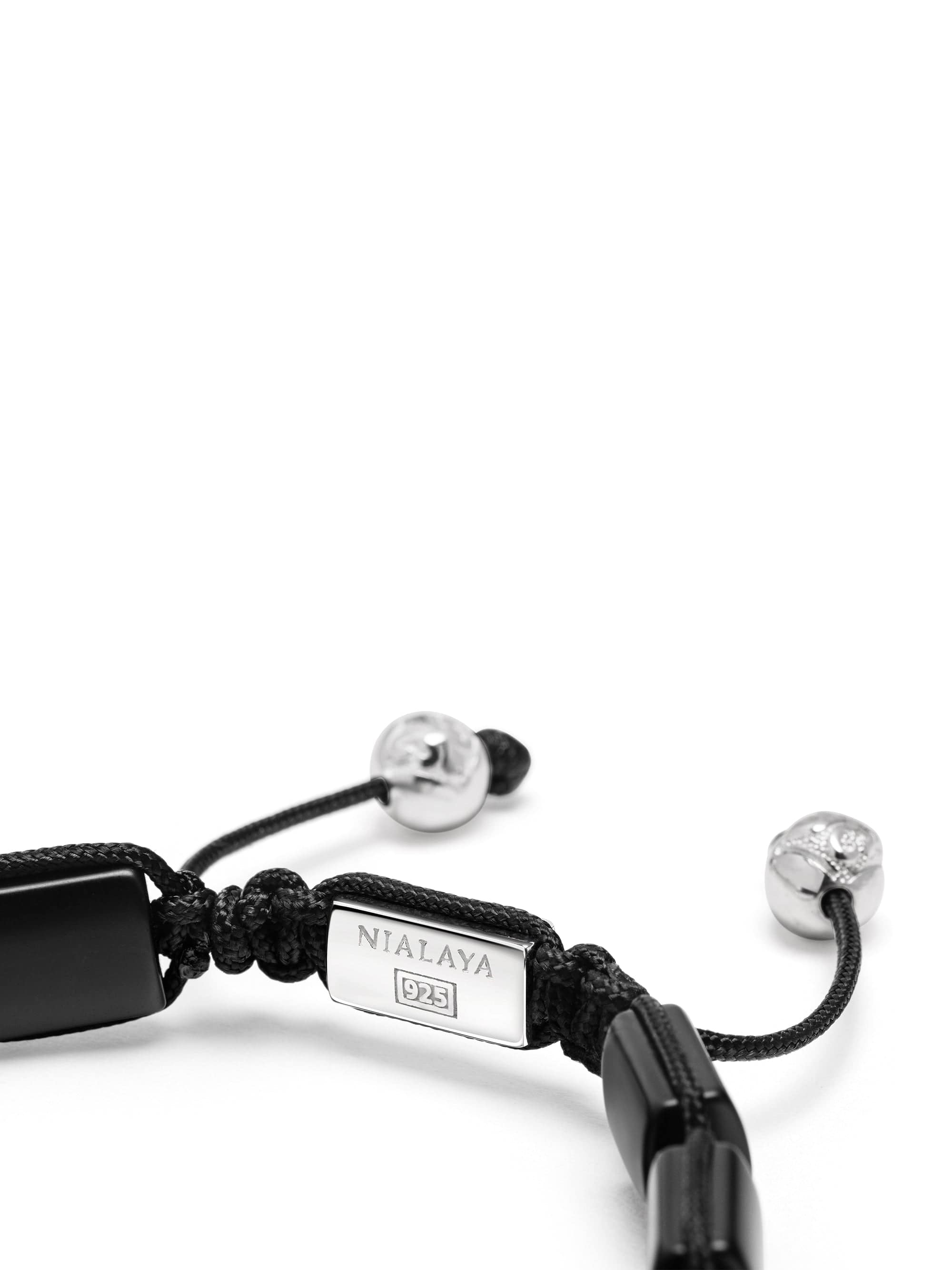 Nialaya Men's Flatbead Bracelet Men's Matte Onyx Flatbead Bracelet in Black and Sterling Silver