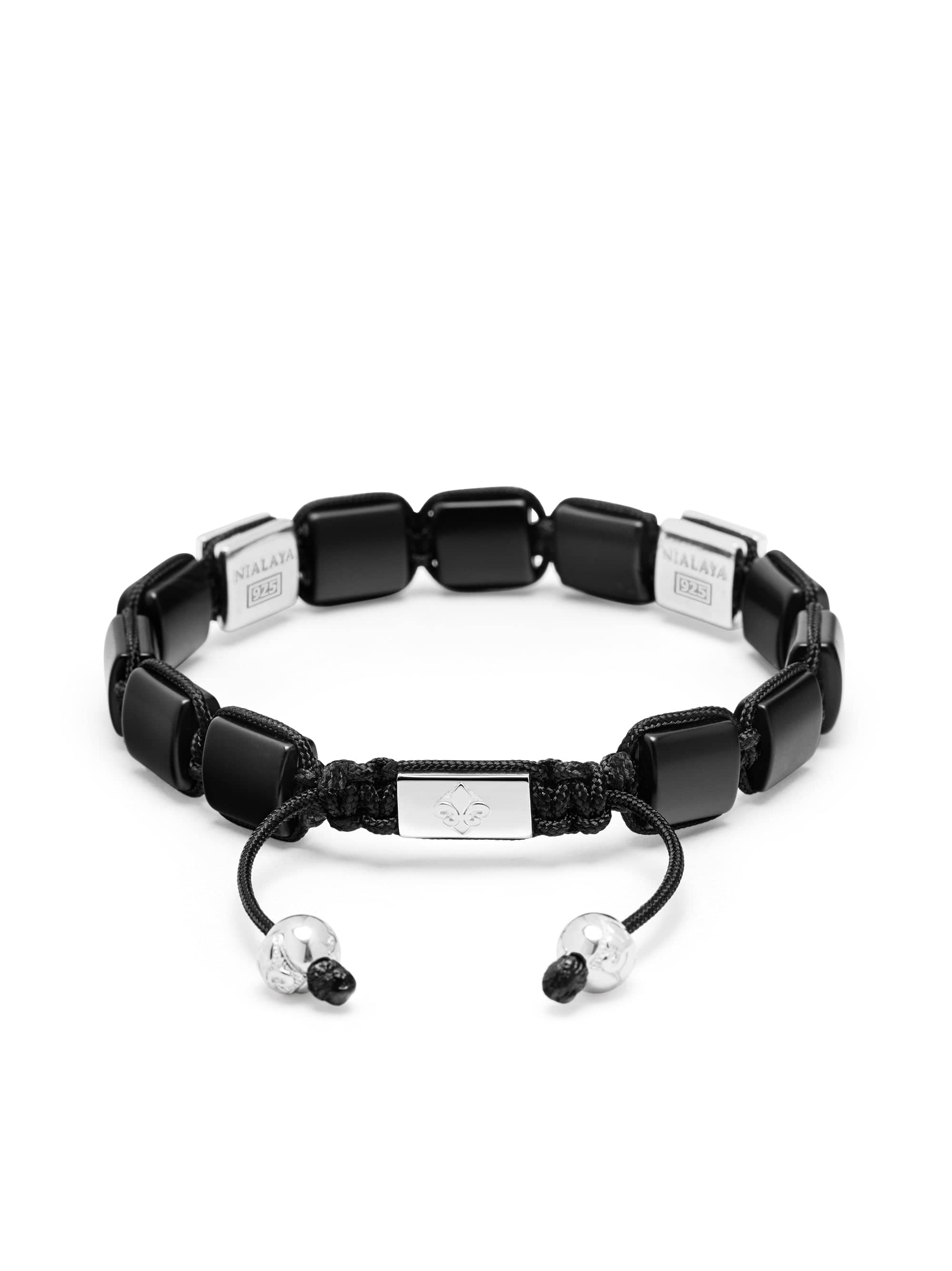 Nialaya Men's Flatbead Bracelet Men's Matte Onyx Flatbead Bracelet in Black and Sterling Silver
