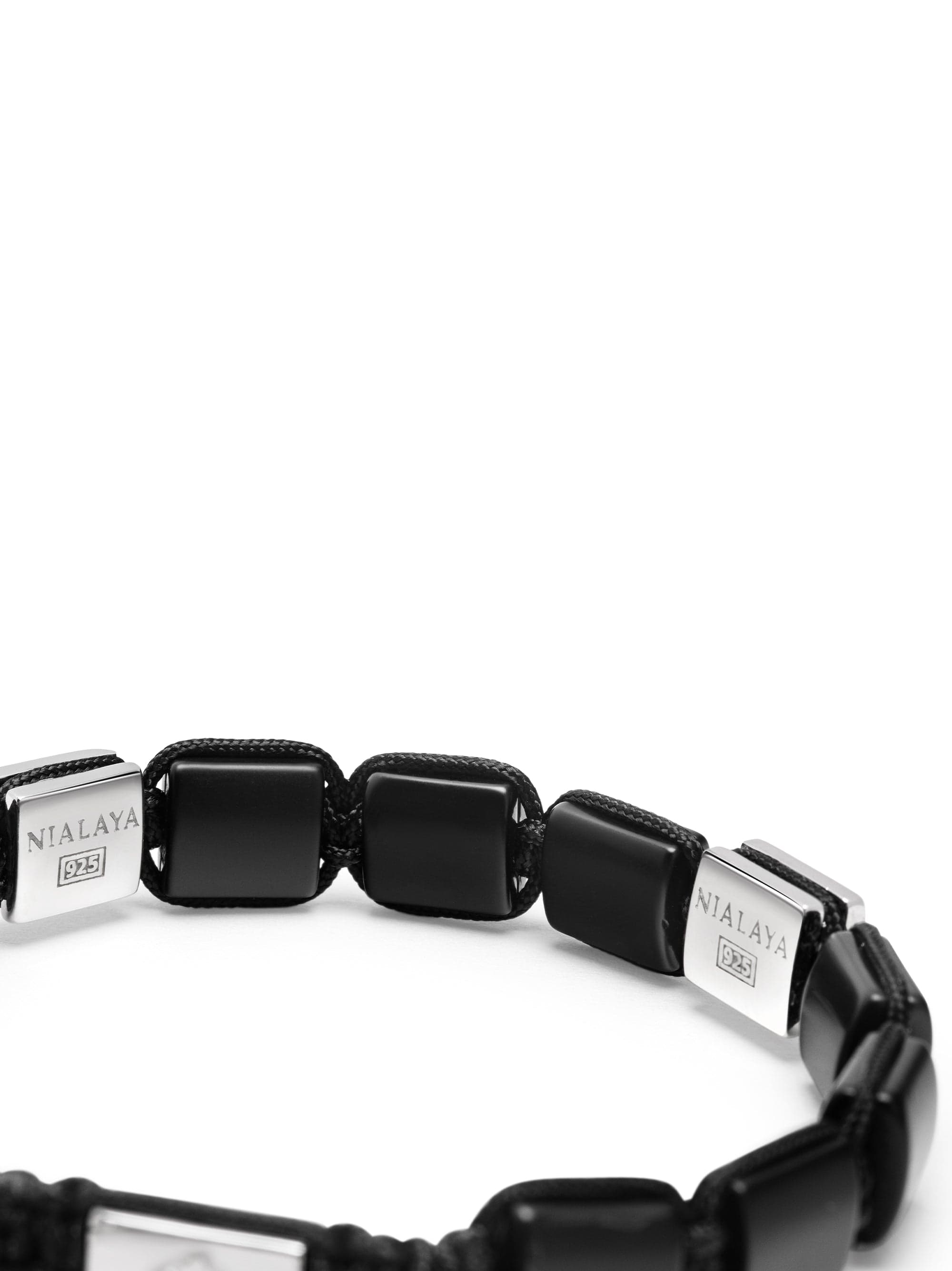 Nialaya Men's Flatbead Bracelet Men's Matte Onyx Flatbead Bracelet in Black and Sterling Silver