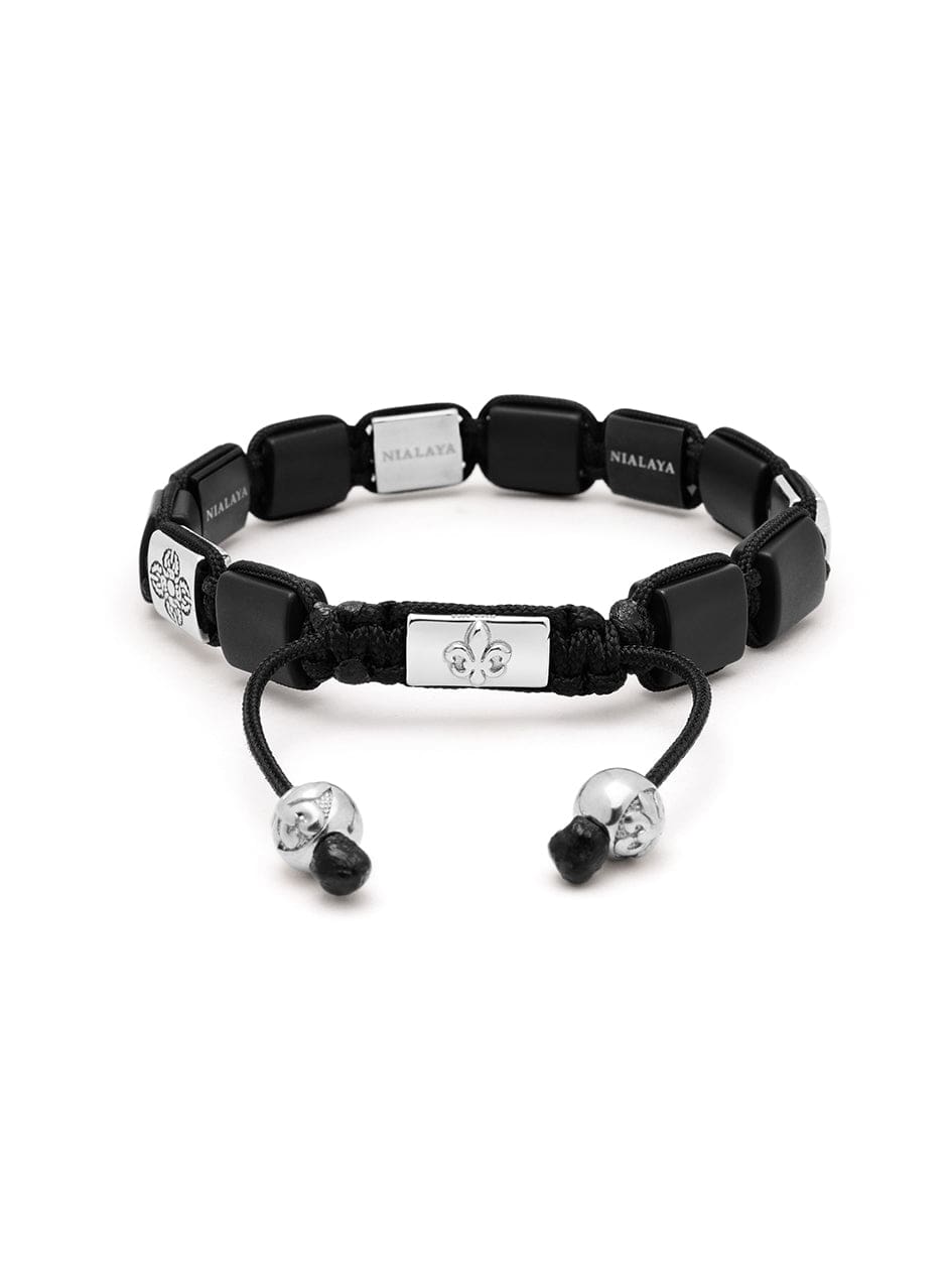 Nialaya Men's Flatbead Bracelet The CZ Flatbead Collection - Black Onyx and Silver