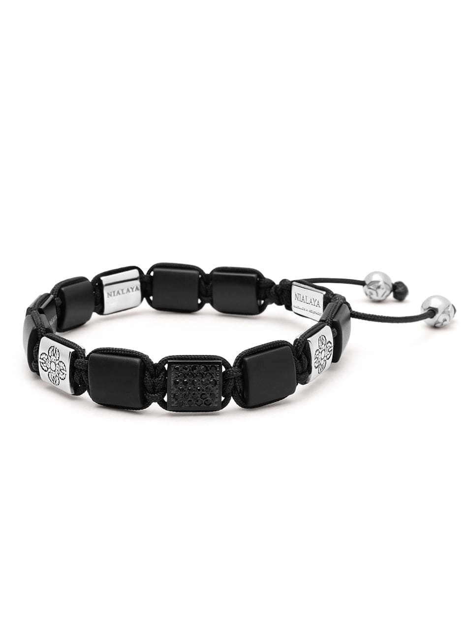 Nialaya Men's Flatbead Bracelet The CZ Flatbead Collection - Black Onyx and Silver