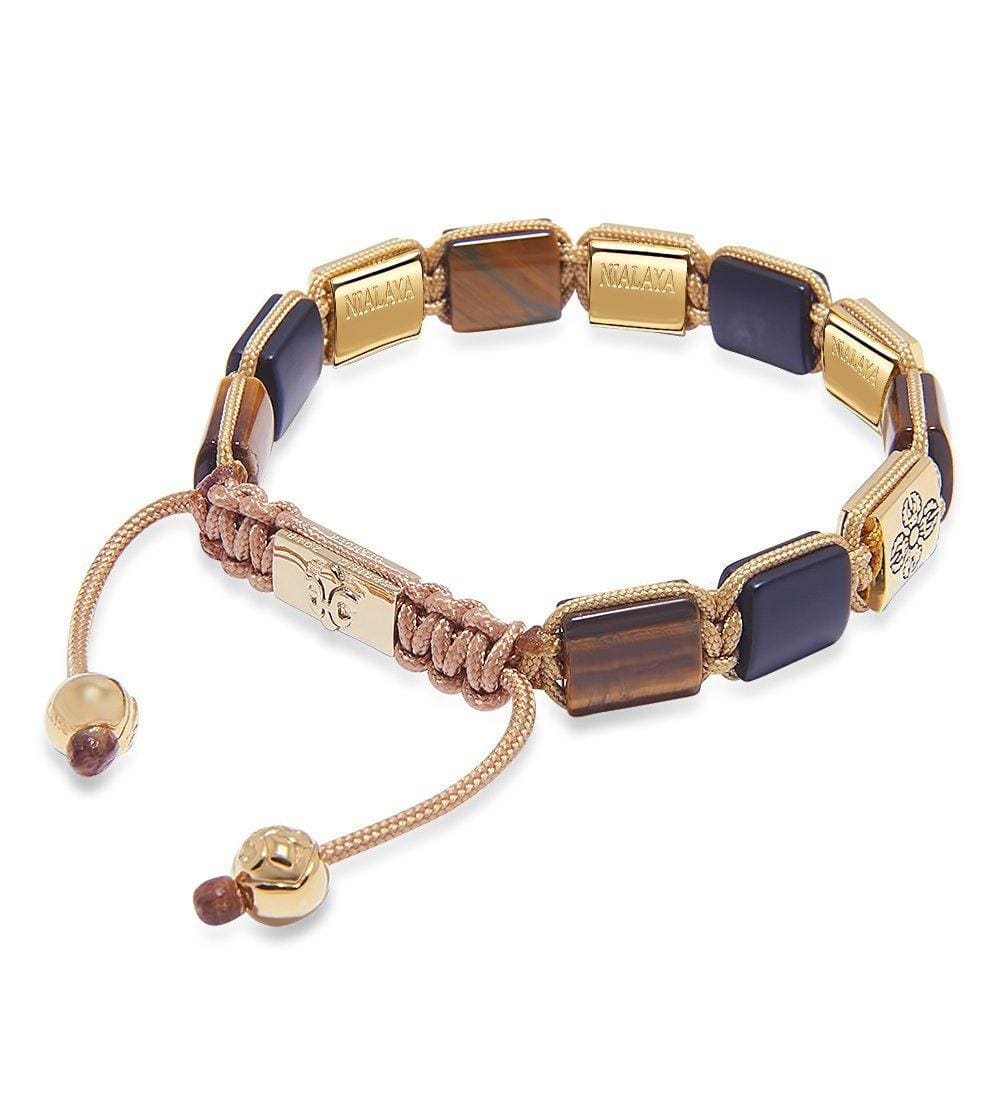 Nialaya Men's Flatbead Bracelet The Dorje Flatbead Collection - Matte Onyx and Brown Tiger Eye