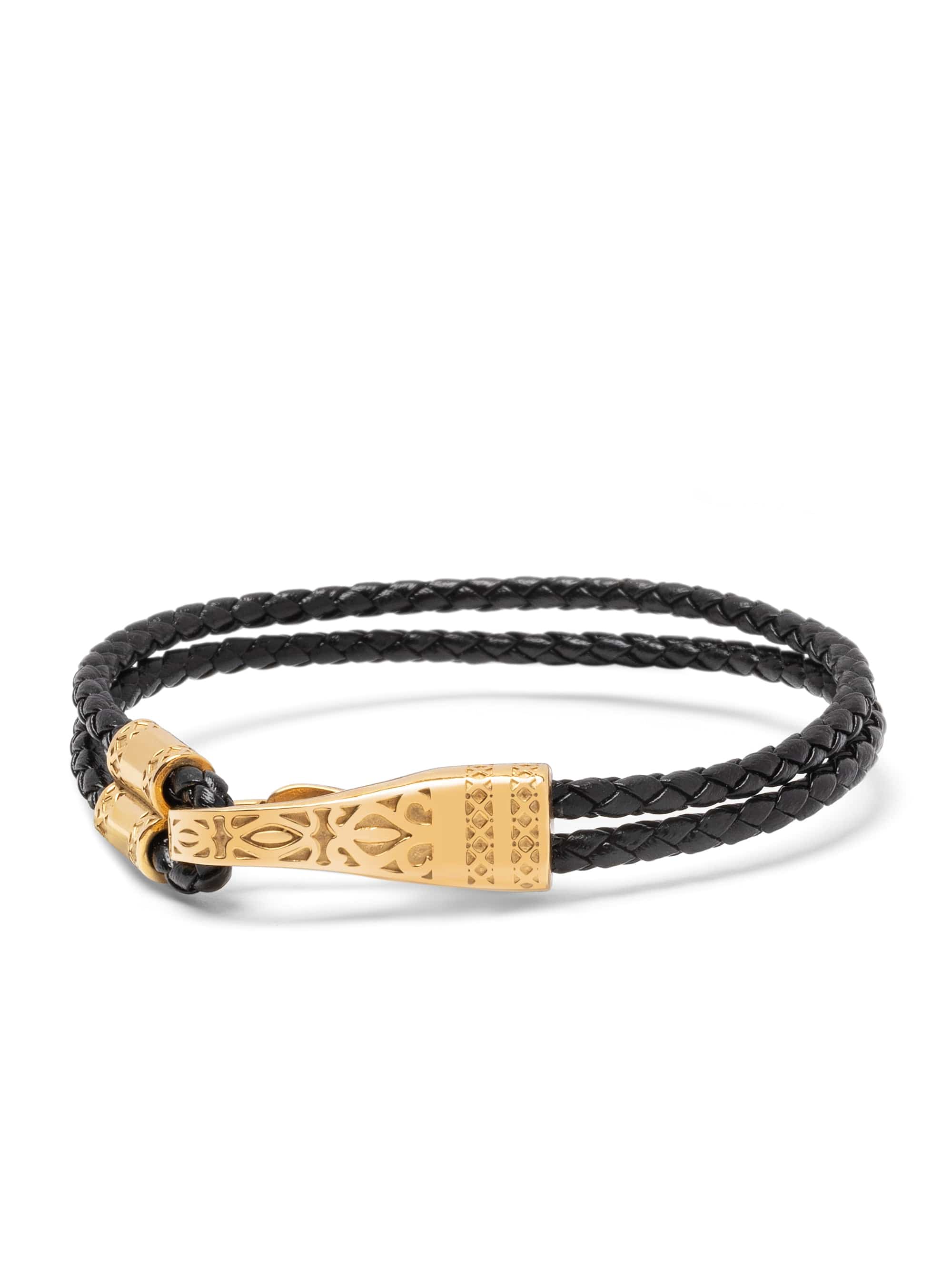 Nialaya Men's Leather Bracelet Black Leather Bracelet with Gold Clasp Lock Black Leather Bracelet with Gold Clasp Lock