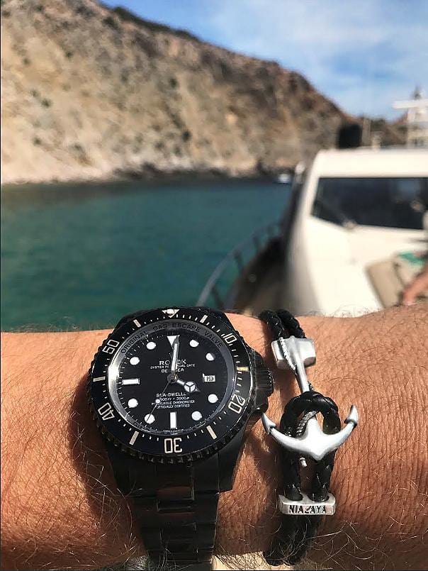 Nialaya Men's Leather Bracelet Men's Black Leather Bracelet with Silver Anchor