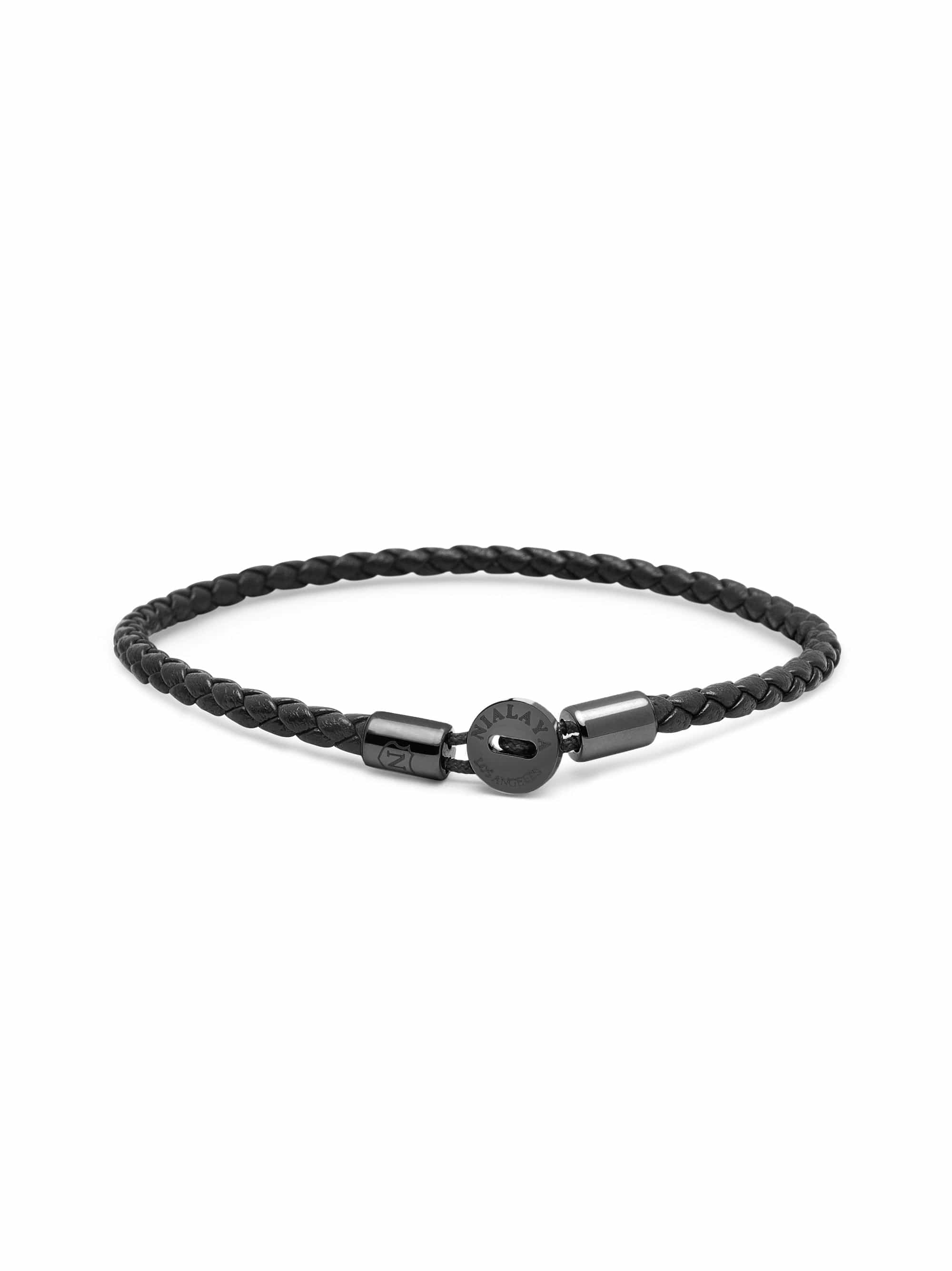 Nialaya Men's Leather Bracelet Men's Braided Lux Leather Bracelet Men's Braided Lux Leather Bracelet