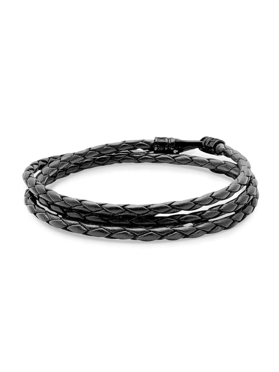 Nialaya Men's Leather Bracelet Men's Grey Metallic Wrap Around Leather Bracelet