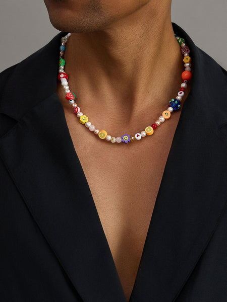 Berry Pearl Necklace with Assorted Beads – Nialaya