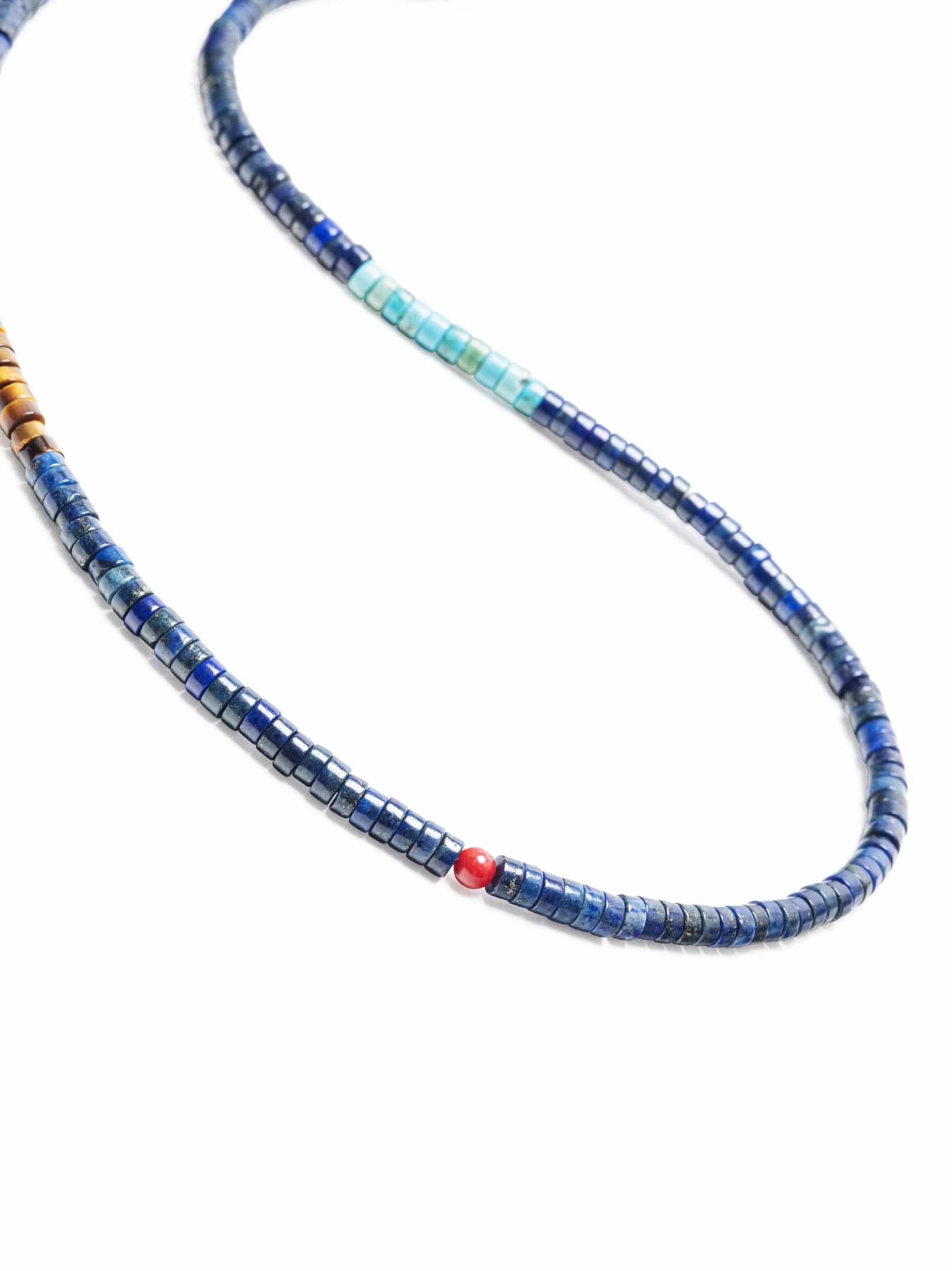 Nialaya Men's Necklace Blue Lapis Heishi Necklace with Tiger Eye and Turquoise 25 Inches / 63.50 cm MNEC_131