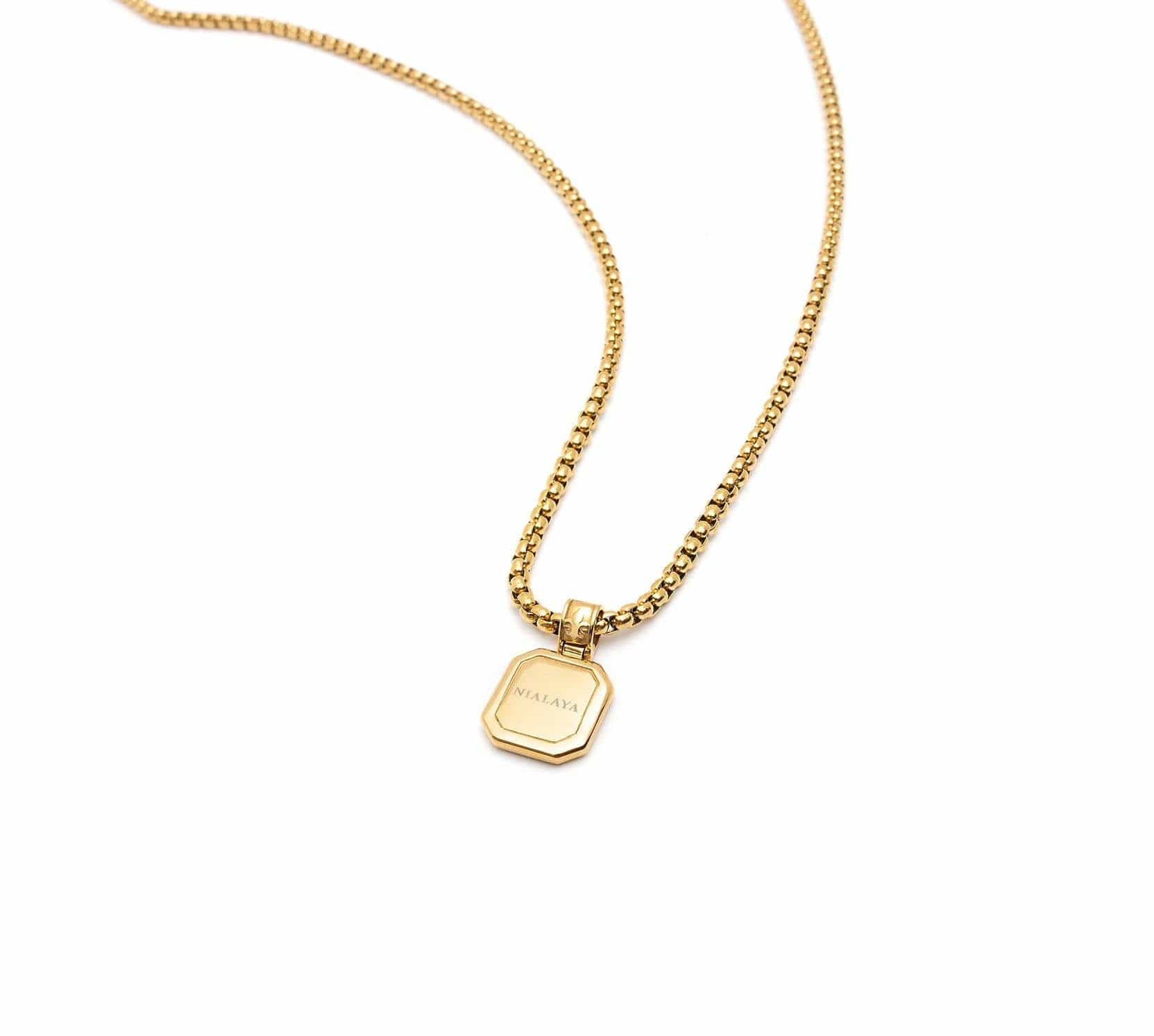 Nialaya Men's Necklace Gold Necklace with Square Blue Lapis Pendant